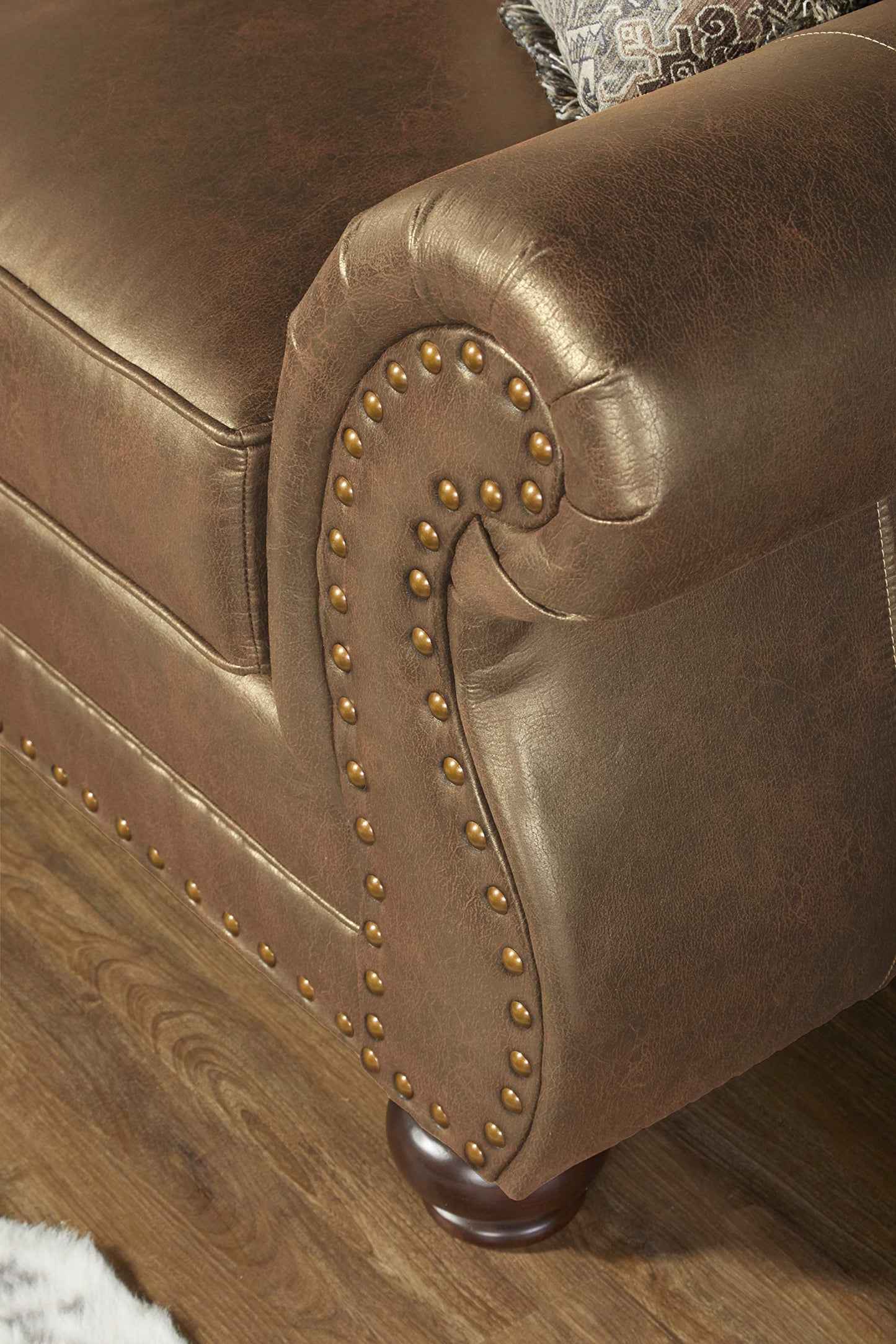Leinster Faux Leather Arm Chair and Ottoman in Jetson Ginger