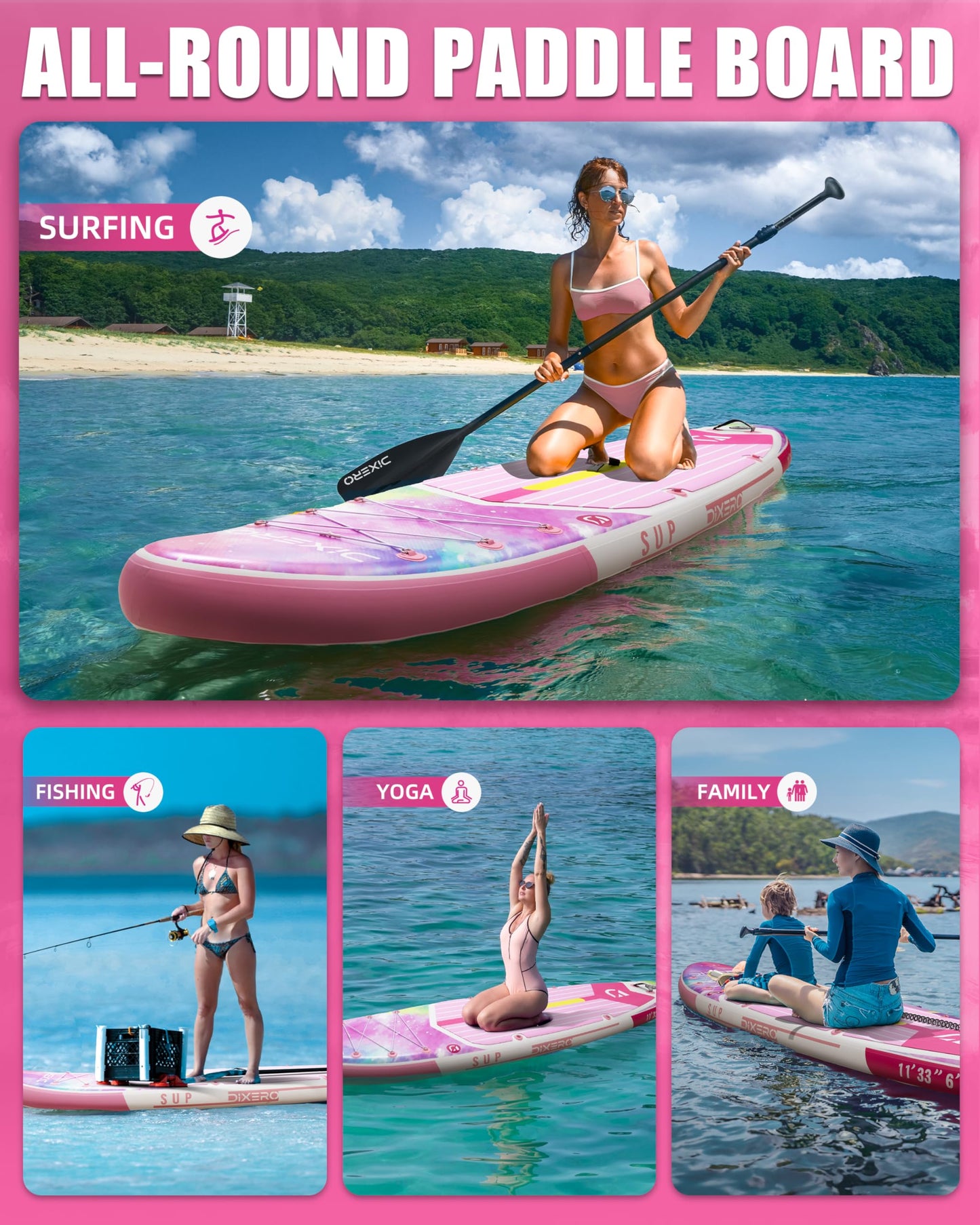 Dixero Inflatable Stand Up Paddle Board with SUP Accessories, Anti-Slip EVA Deck, 11'*33" Inflatable Paddle Boards for Adults & Youth of All Skill Levels