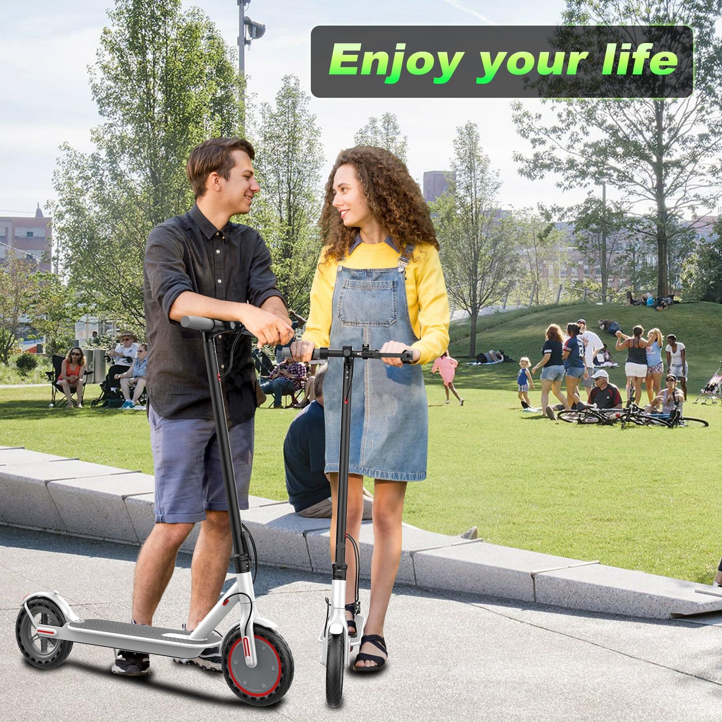 Roinside Scooter for Adults- 8.5" Solid Tires/350W Motor, 19 MPH Digital Display, Up to 21 Miles Long-Range Commuting Folding E-Scooter for Adults with Dual Braking System, App