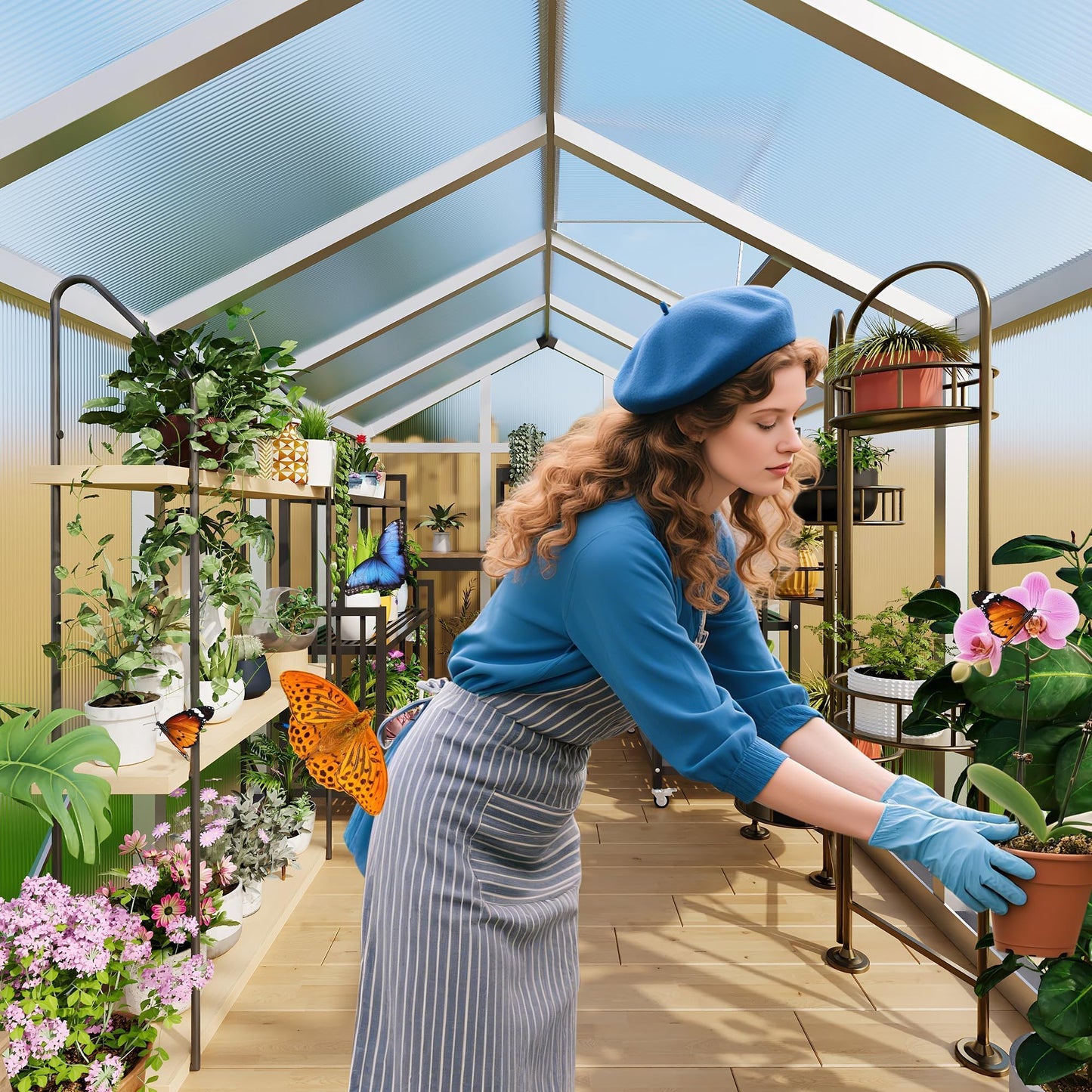 6X10 FT Greenhouse for Outdoors, Polycarbonate Flower Greenhouse with Roof Vent, Push-Pull Lockable Door, Aluminum Walk-in Greenhouses for Outside Garden Backyard, Patio, Lawn, Silver
