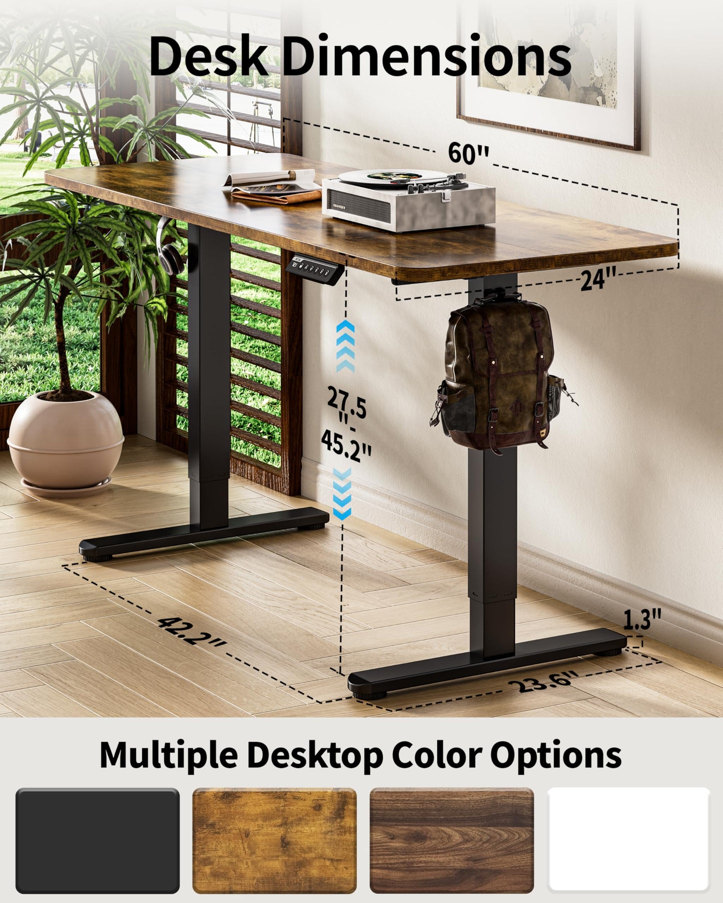 BIZUM Electric Standing Desk 60 x 24 Inch Computer Desk-Gaming Desk Rustic Brown Home Office Desks Height Adjustable Memory Stand Up Computer Workstation
