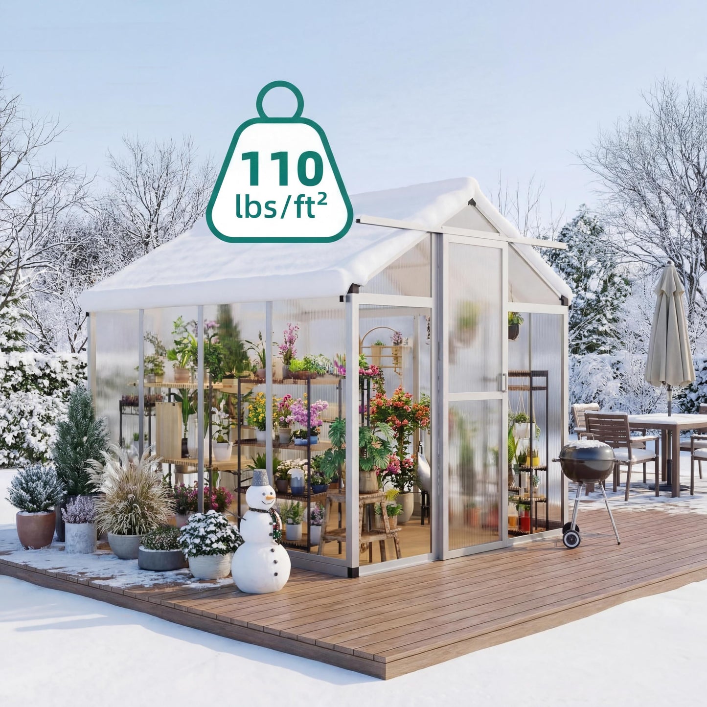 6x8 ft Greenhouse, Polycarbonate Walk-in Greenhouse for Outside with Roof Vent & Lockable Smooth-Gliding Sliding Door, Heavy-Duty Aluminum Green House for Garden, Backyard, Patio, Lawn, Sliver