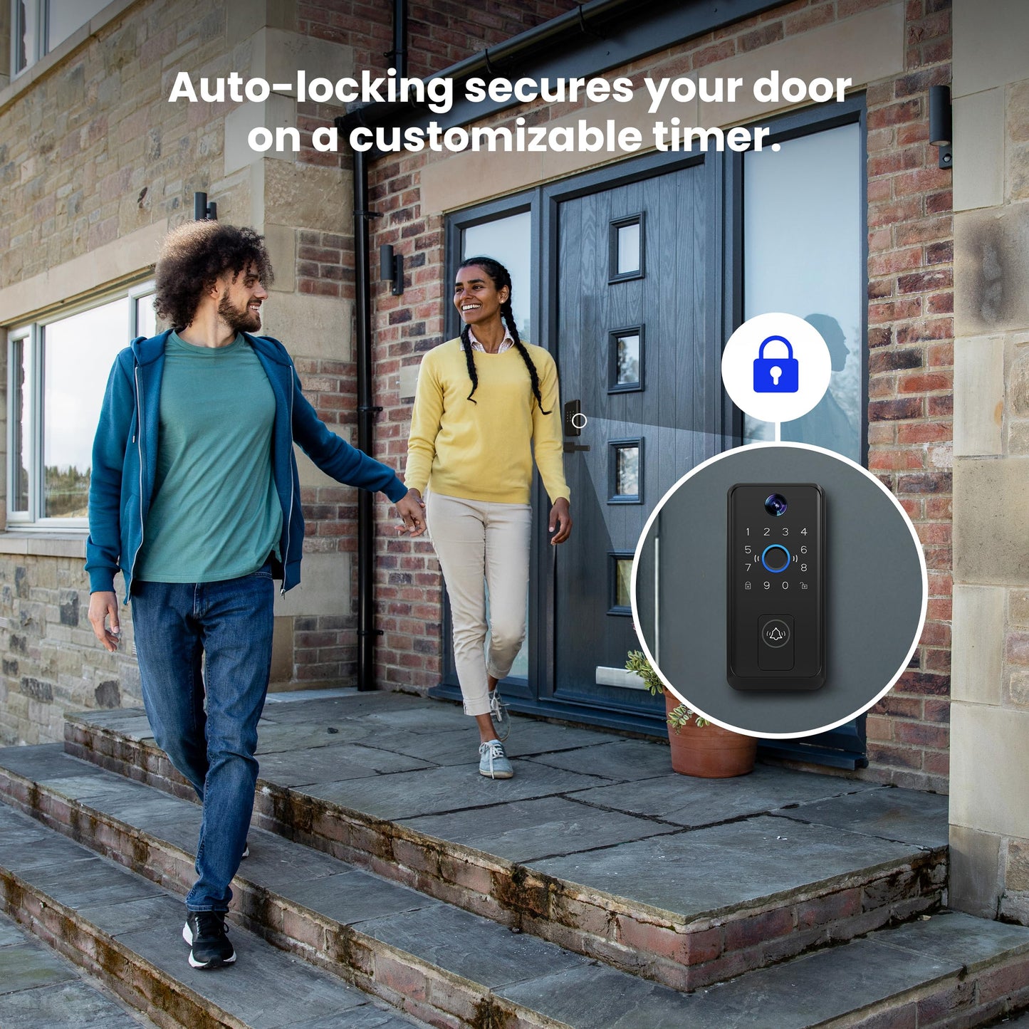 Feit Electric Smart Door Lock with HD Camera Doorbell, 1080p Video, Fingerprint & Keypad Entry, 2-Way Audio, Night Vision, App Control, Auto-Lock, 100 User Codes, USB-C Backup, Matte Black Finish