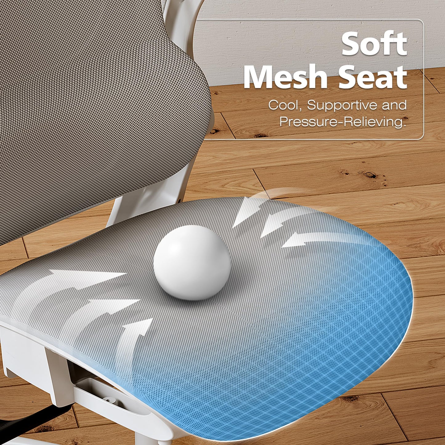 GABRYLLY Ergonomic Mesh Office Chair- White Desk Chair, Flip-Up Armrest, Adjustable Headrest, Tilting with Soft Seat and PU Wheel, Elite Home Desk Chair for Work, Study, Gaming (GY1108)