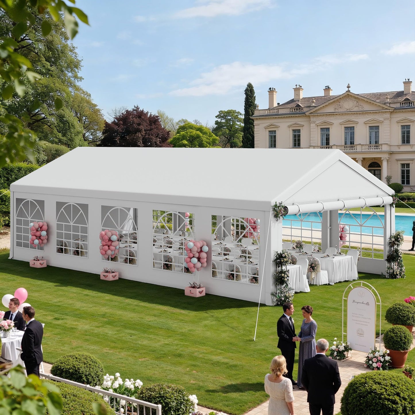 DWVO 16x32 ft Outdoor Heavy Duty Party Tent Wedding Event Shelters Upgraded Galvanized Canopy with Large White Roof, Removable Sidewalls