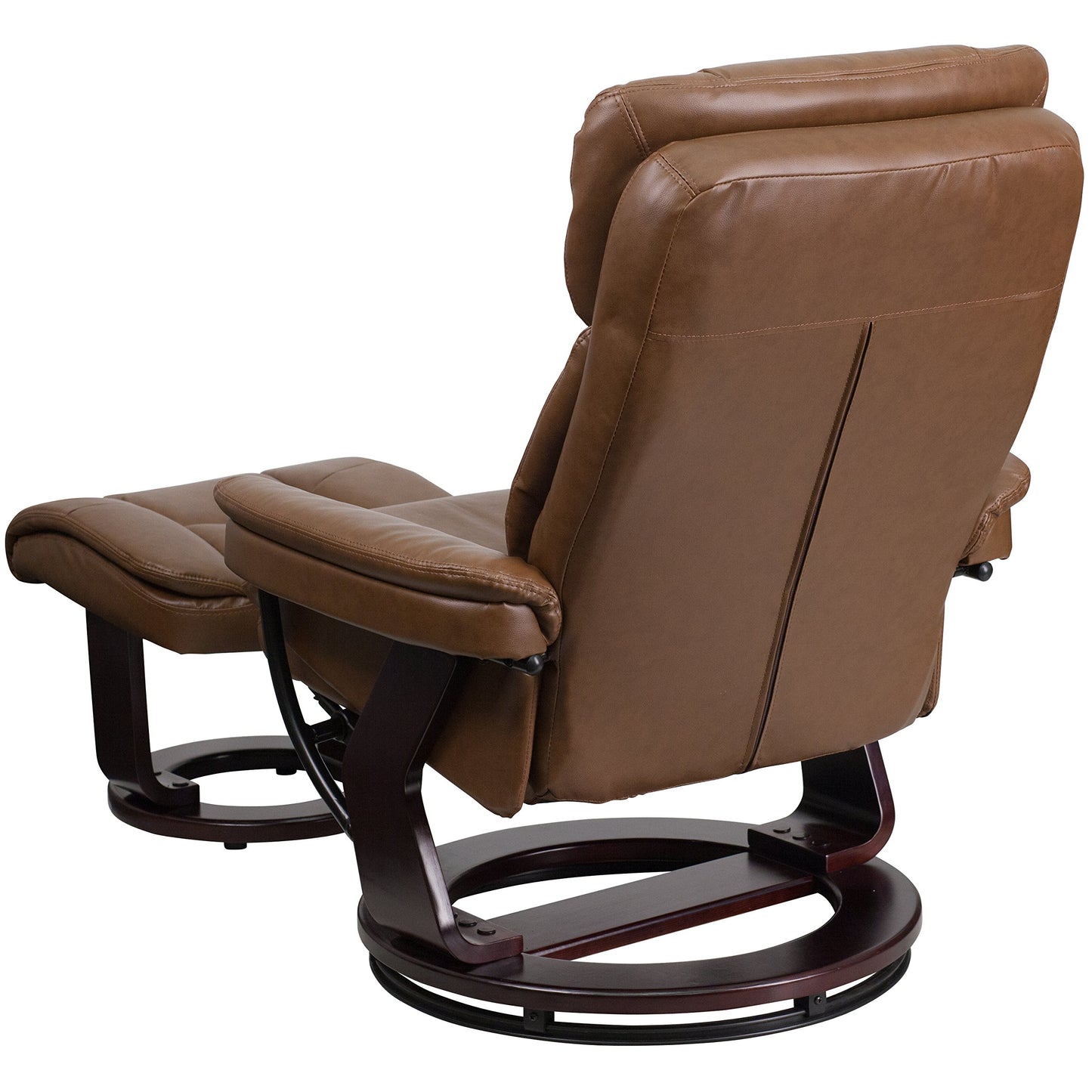 Flash Furniture Allie LeatherSoft Upholstered Recliner with Footrest, Arms, and Headrest, Padded Swivel Recliner Chair and Ottoman Set, Palimino