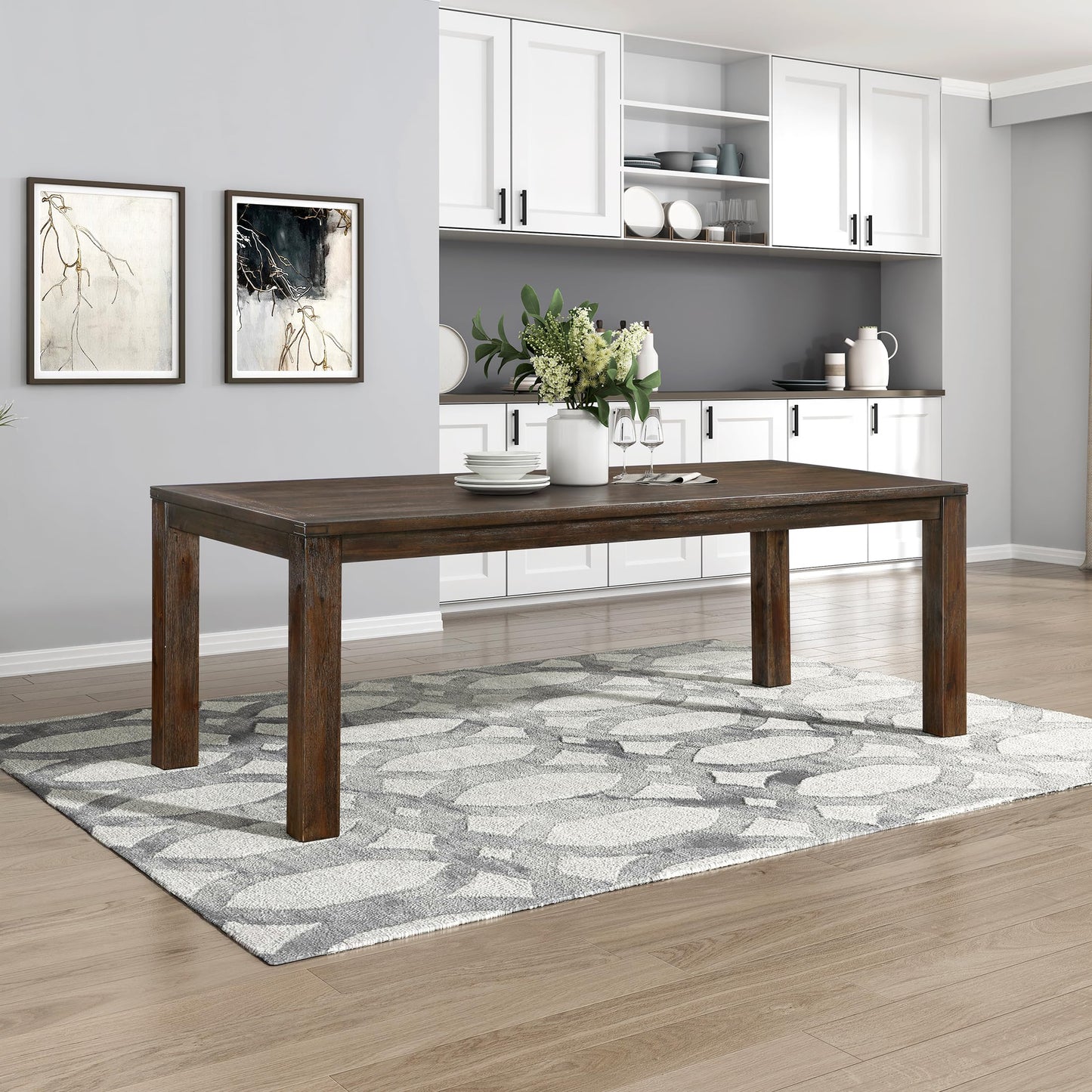 Lexicon 79" Dining Table for 8, Modern Rectangular Dining Room Table, Solid Acacia Wood Dining Table, Modern Wood Table with Solid Wood Leg for Kitchen/Dining/Living Room, Easy Assembly, Dark Brown