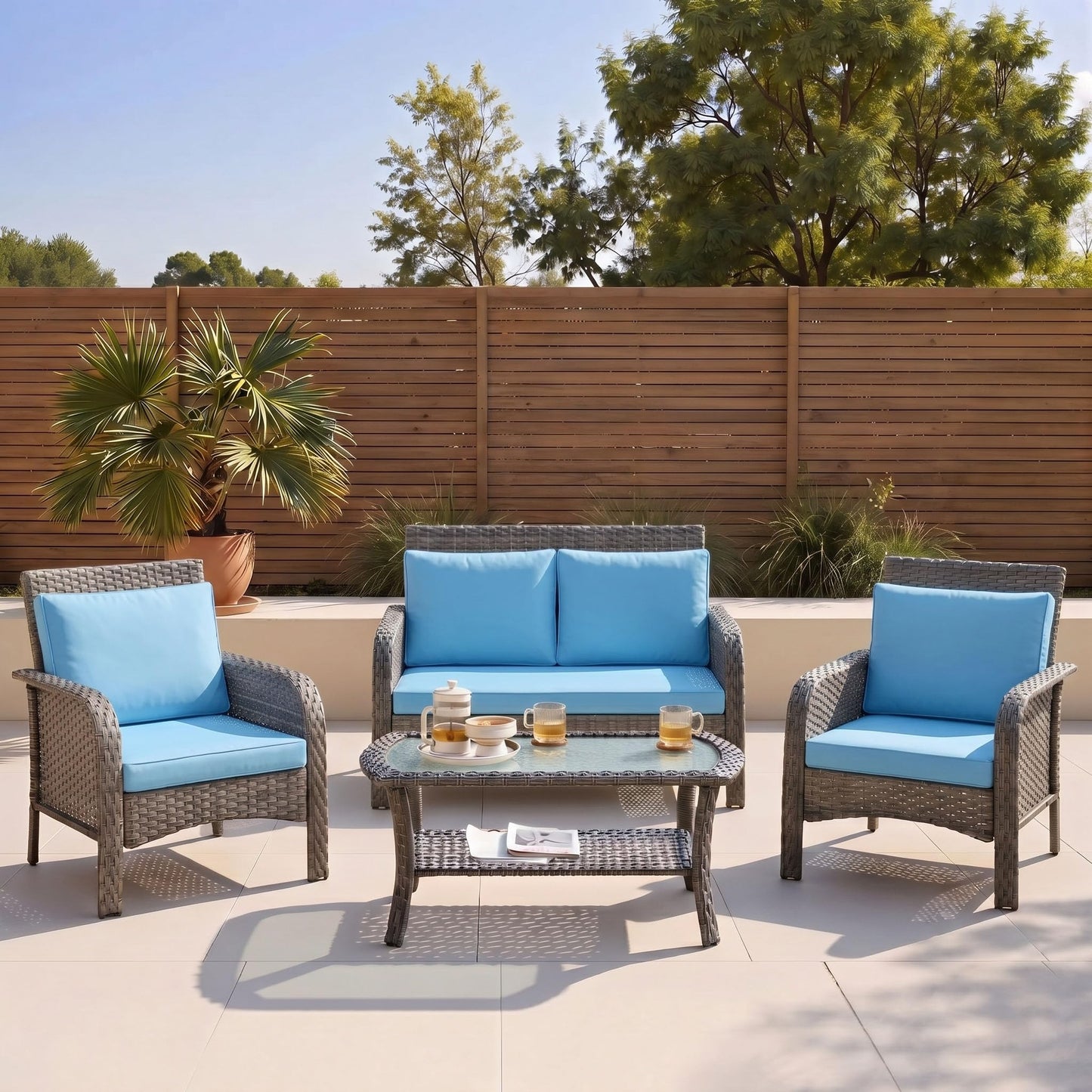 Jesovoso 27x27 in Outdoor Foam Deep Seat Cushion Set of 4, Water-Resistant & Fade-Resistant Outdoor Chair Cushions, Replacement for Patio Furniture Deep Seat Sofa & Couch,Lake Blue