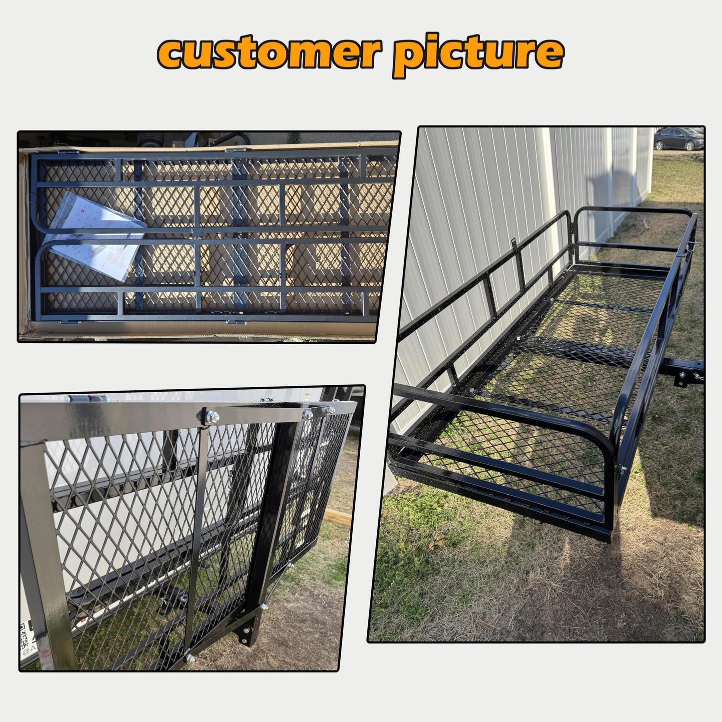 fouwick 60" x 24" x 13" Hitch Cargo Carrier, 600 Lbs Heavy Duty Folding Luggage Rack for SUV & Truck, Steel Mesh Cargo Carrier Hitch Mount Fits 2" Receiver, Powder Coated Vehicle Cargo Basket