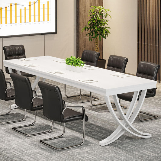 Tribesigns 6.5FT Conference Table for 6-8 People, 78 inch Long Rectangular Seminar Table with Strong Metal Frame, Business Furniture Boardroom Desk for Office Meeting Conference Room (1PC, White)