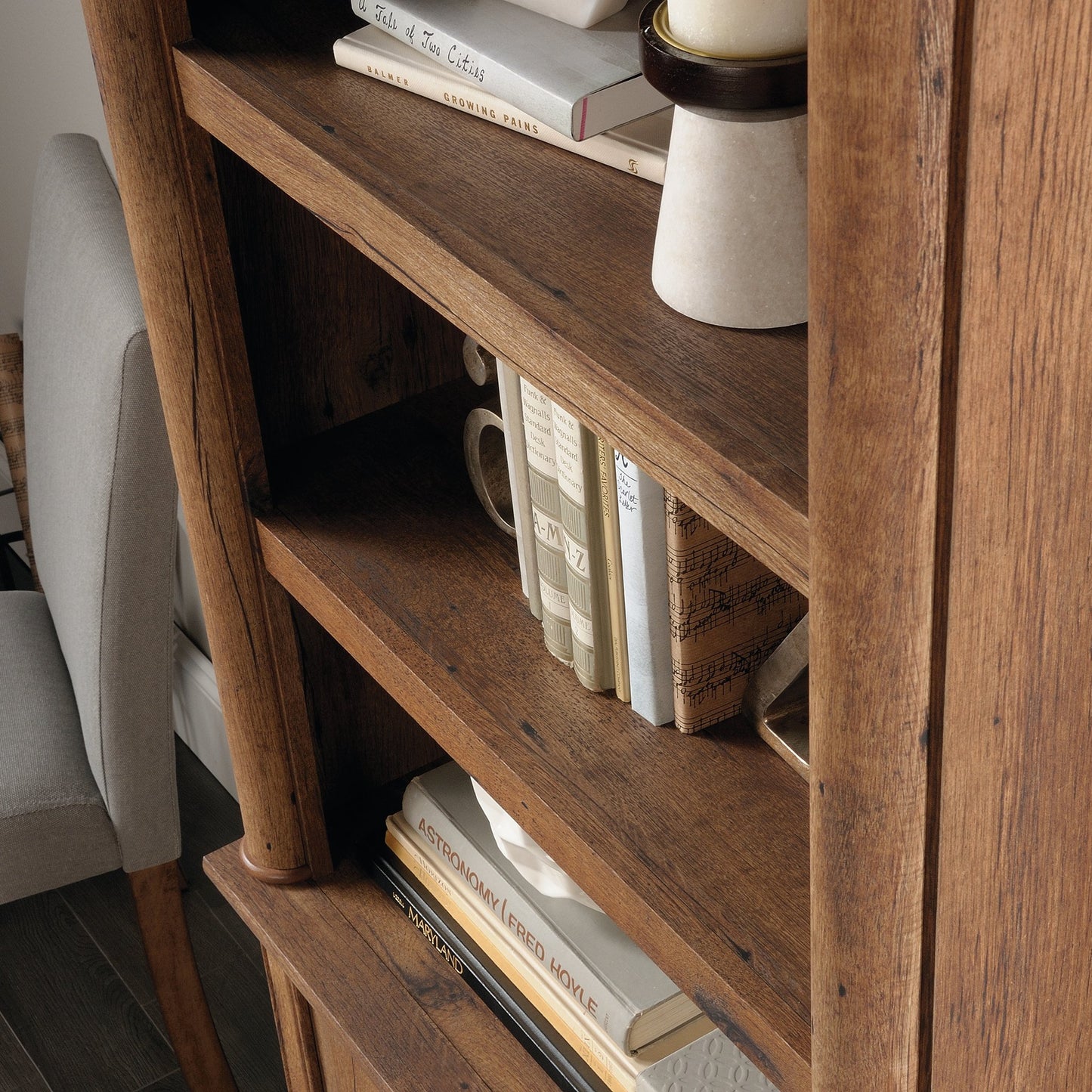 Sauder Palladia Bookcase with Doors, Multiroom Storage, Library Bookcase, Vintage Oak Finish