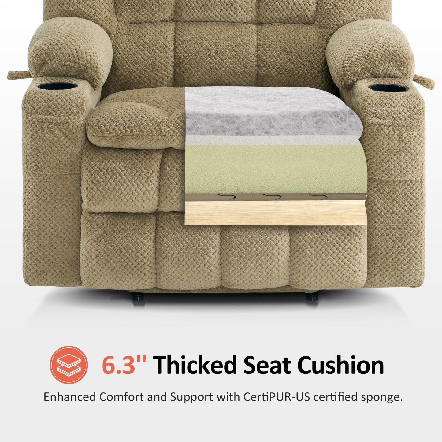 MCombo Oversized Power Lift Recliner Chair for Elderly, Dual Motor Lift Chair with Heat and Massage, Lay Flat Lift Chair for Big and Tall, Cup Holders, Fabric R7891 (Oversize, Beige)