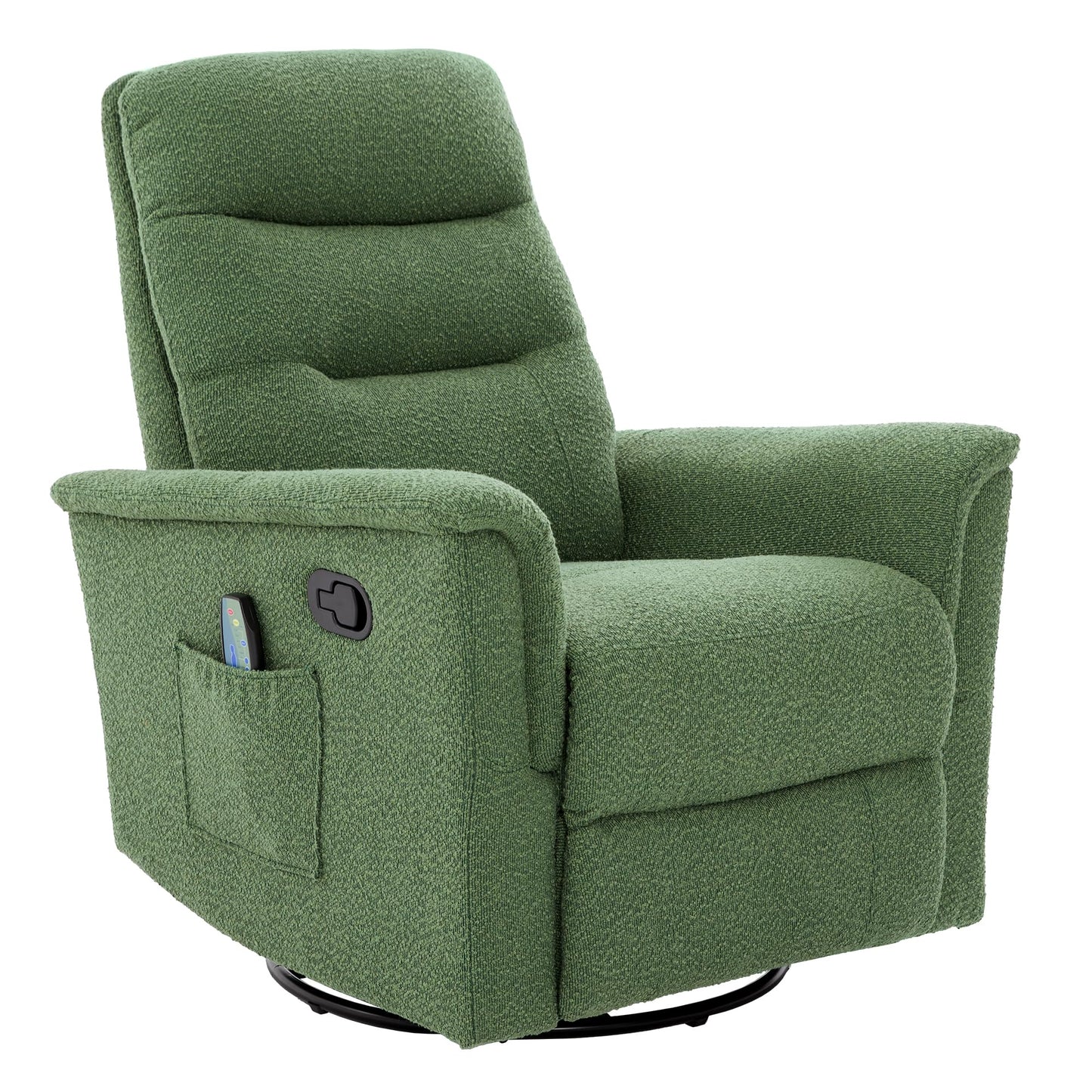 Christopher Knight Home Helen Massage Recliner Chair with 8 Points Function, Boucle Upholstered Recliner Sofa with Two Adjustable Positions, Swivel Massage Chair with a Side Storage Pocket, Green