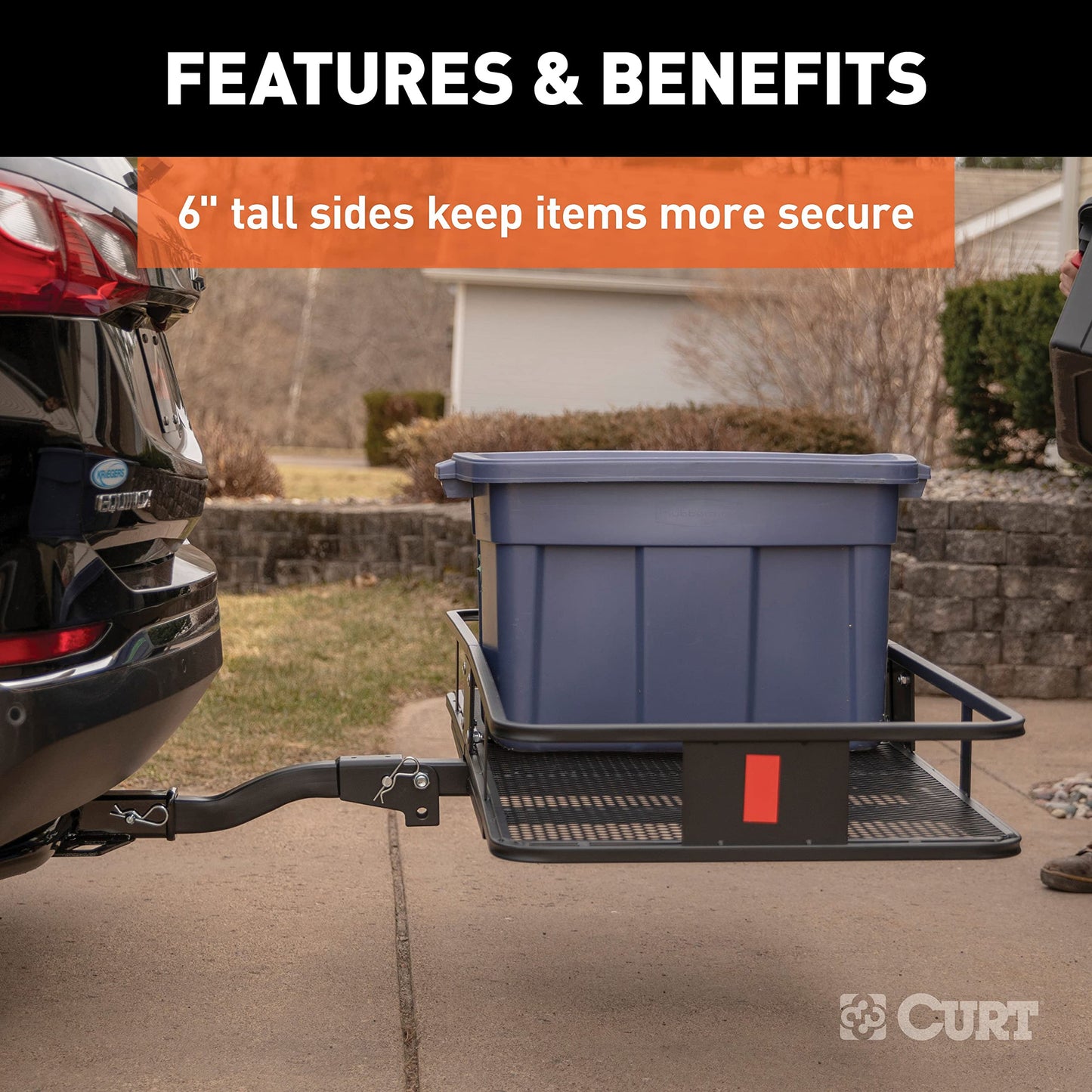 CURT 18153 Cargo Basket Hitch Trailer Hitch Cargo Carrier, 500 lbs. Capacity, 60-Inch x 23-1/2-Inch x 5-1/2-Inch, Fits 2-Inch Receiver