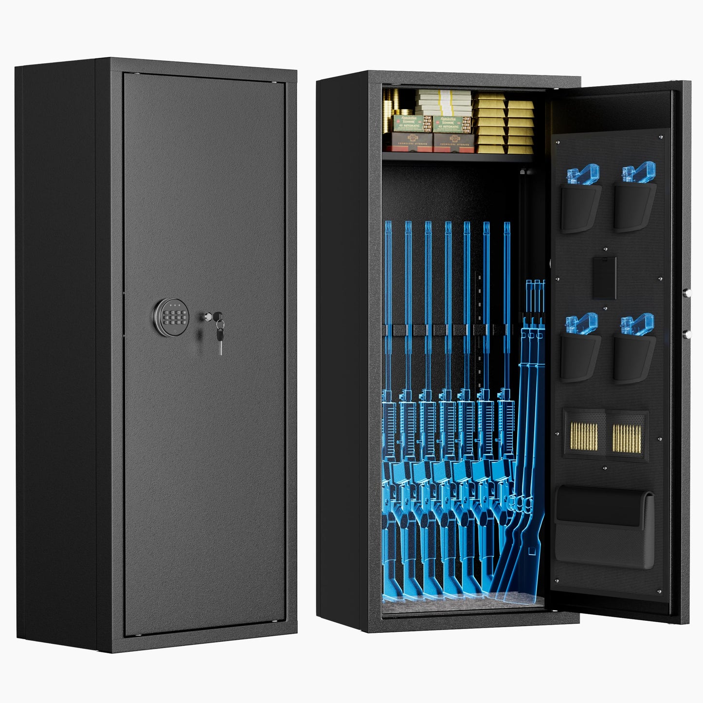 Superday 8-10 Rifle Gun Safe for Rifles and Pistols, Fully Assembled Gun Cabinets with Keyboard Lock, Quick Access Gun Safes for Rifles and Shotguns with Adjustable Rack