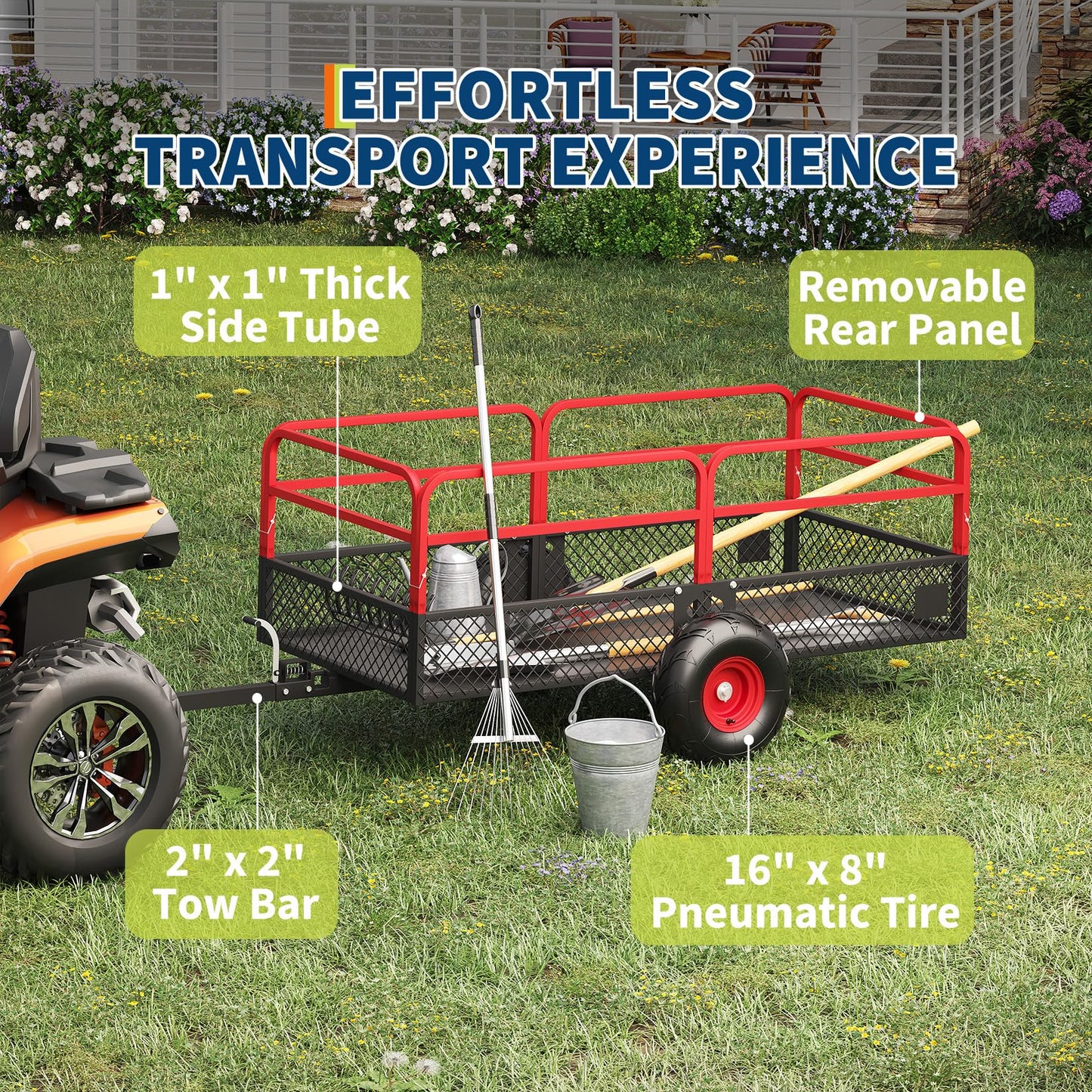 Garvee Tow Behind Dump Trailer for ATV UTV, 1500 lbs 20 Cubic Feet Heavy Duty Yard Garden Trailer Dump Cart Pull Behind with Removable Sides & All Terrain Tires, Fits Lawn Mower, Tractor, Garden