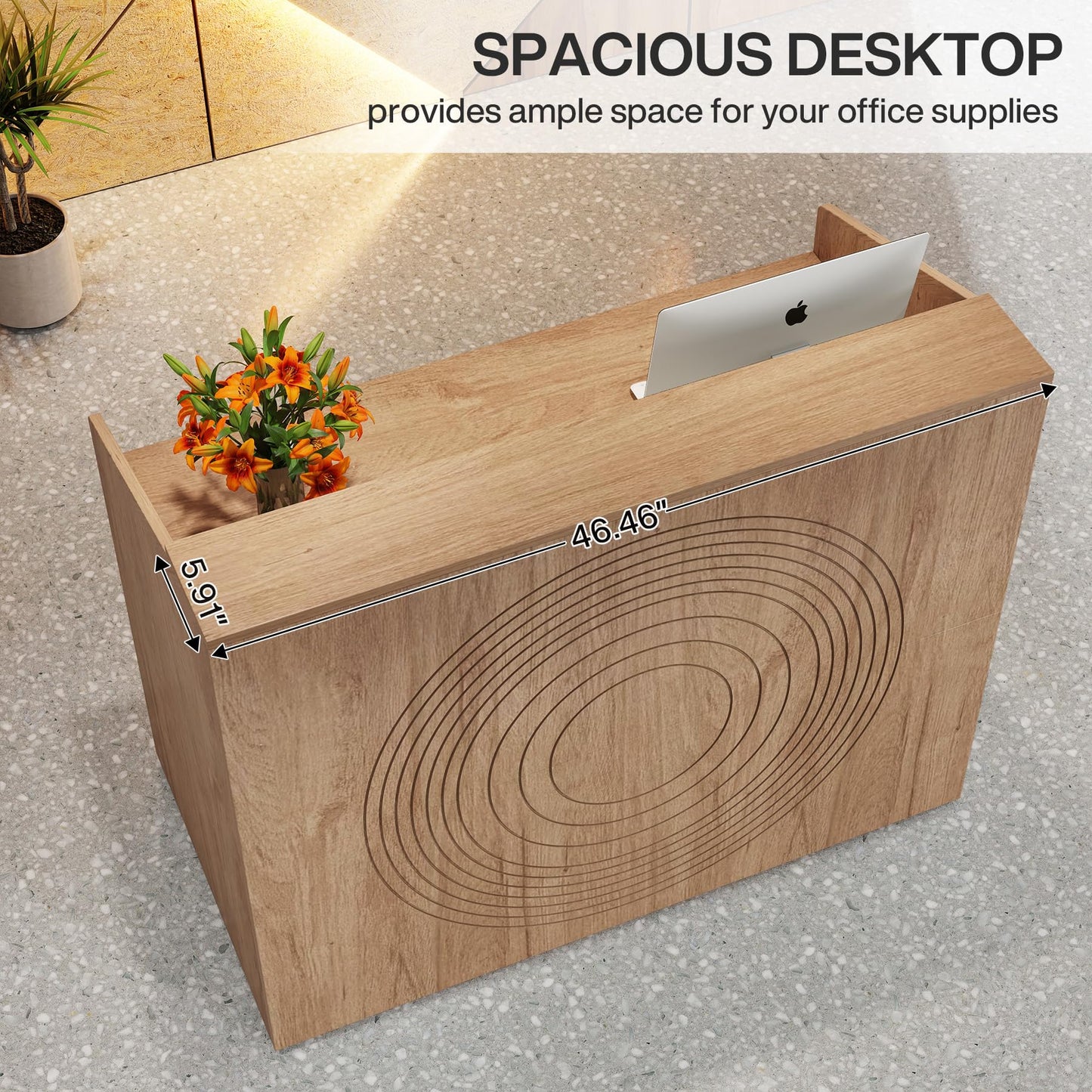 LITTLE TREE 47-Inch Reception Desk with Counter, Oak Front Desk Reception Room Table, Retail Counter for Checkout, Modern Welcome Desk for Lobby, Office, Beauty Salon