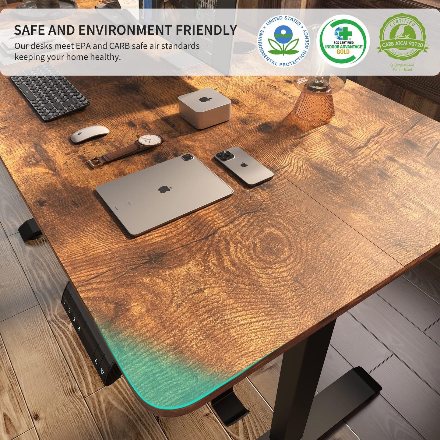 Monomi Electric Standing Desk 48x24 Inches, Height Adjustable Sit Stand Up Desk with Memory Preset, Anti-Collision Ergonomic Computer Desk for Home Office, Vintage Brown
