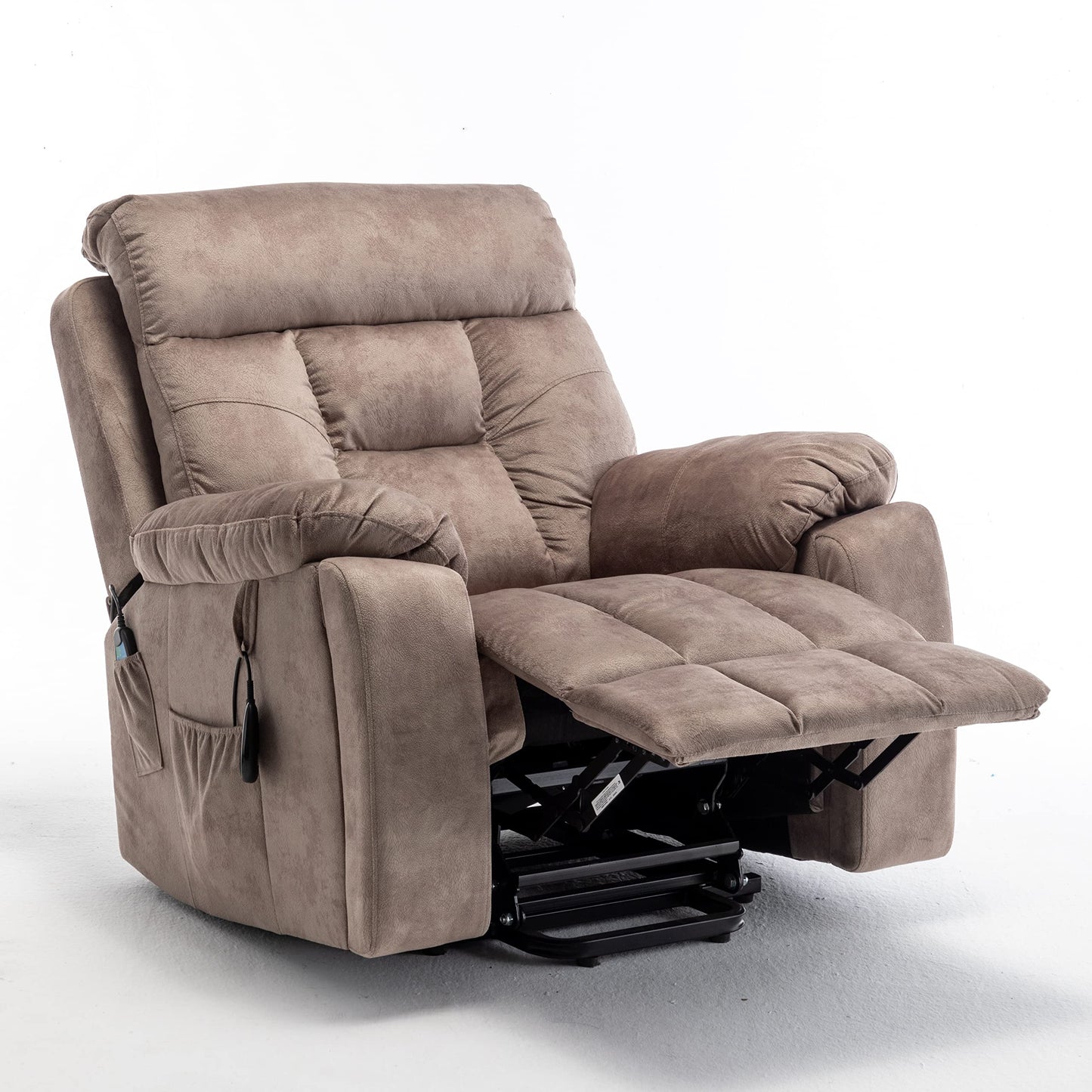 Acosure Electric Power Lift Relax Velvet Sofa Recliners Chair Living Room Furniture,German OKIN Motor,with/8-Point Vibration/5 Modes Massage/Lumbar Heating/Cup Holder,for Elderly,Light Tan, 40.94" D