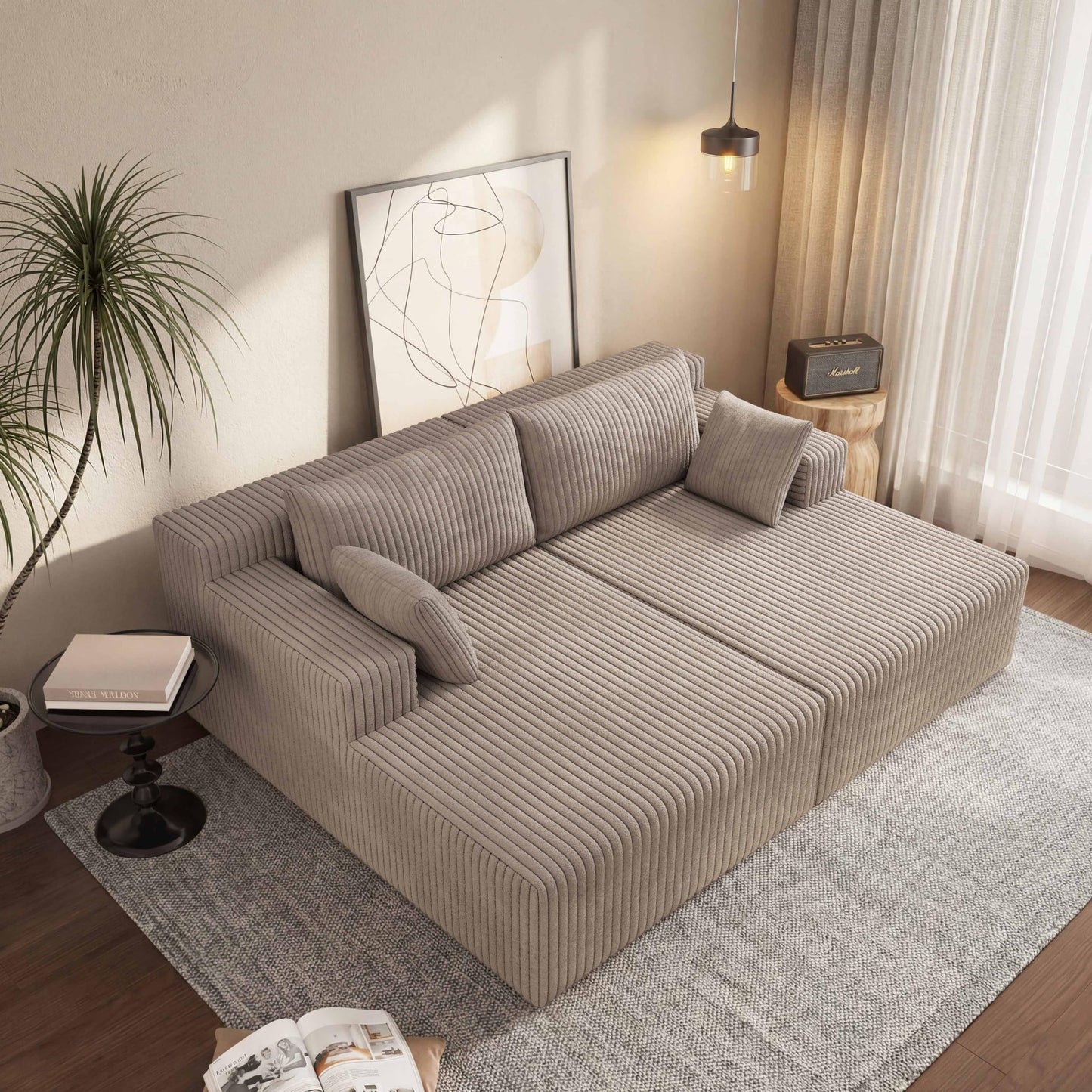 KEIKI 71" L Oversized Double Lounge Chaise Indoor, Corduroy Deep Seat Sectional Modular Couch Sleeper Loveseat Chair, Boneless Upholstered Reading Lazy Cloud Plush Sofa Bed for Living Room, Bedroom