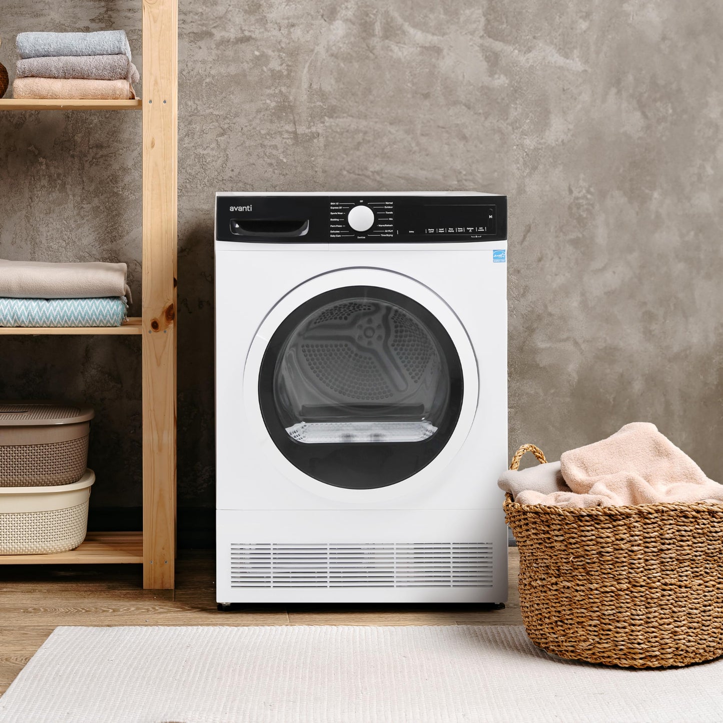 Avanti Front Load Clothes Dryer Compact 4.0 Cu. Ft. Capacity, ENERGY STAR Certified with Digital Controls, 15 Drying Cycles, Anti-Wrinkle, in White