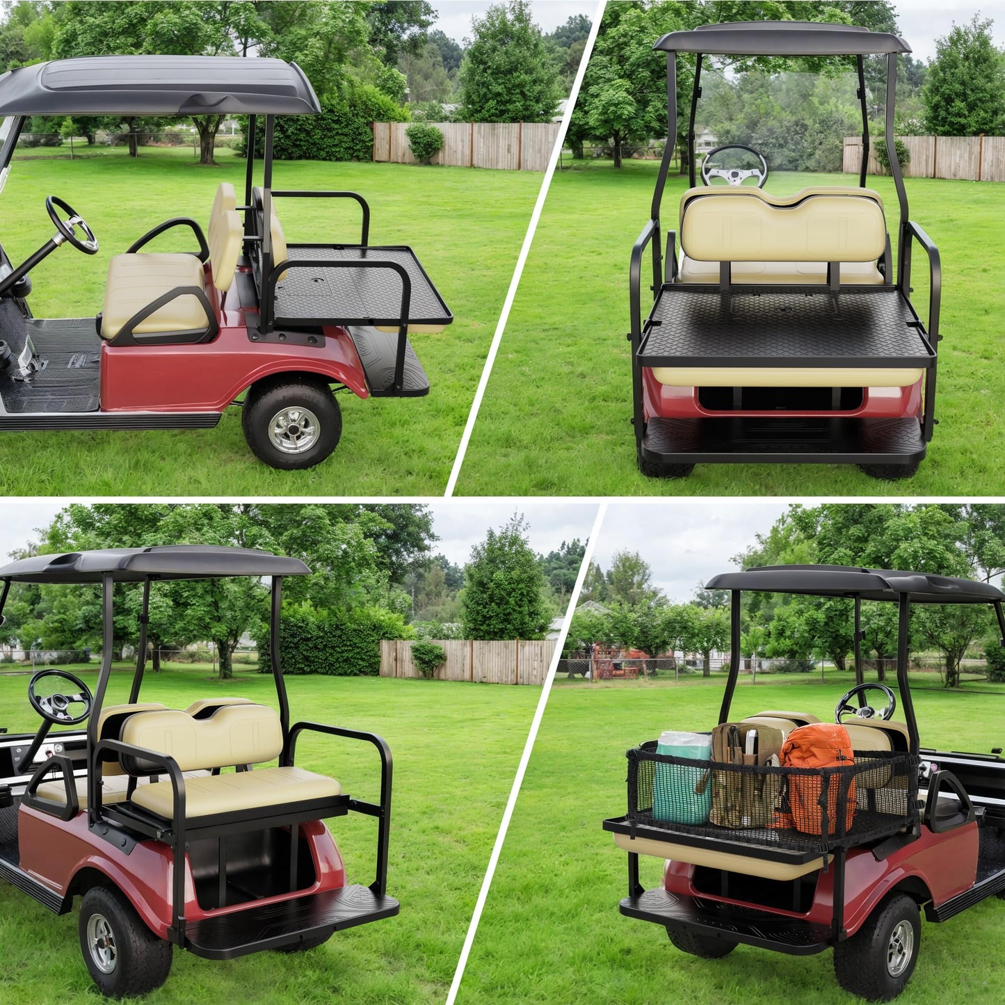 10L0L Golf Cart Rear Flip Seat for Club Car DS, Heavy-Duty Alloy Steel & PE Construction, No-Drill Installation, Non-Slip Pedals & Padded Backrest