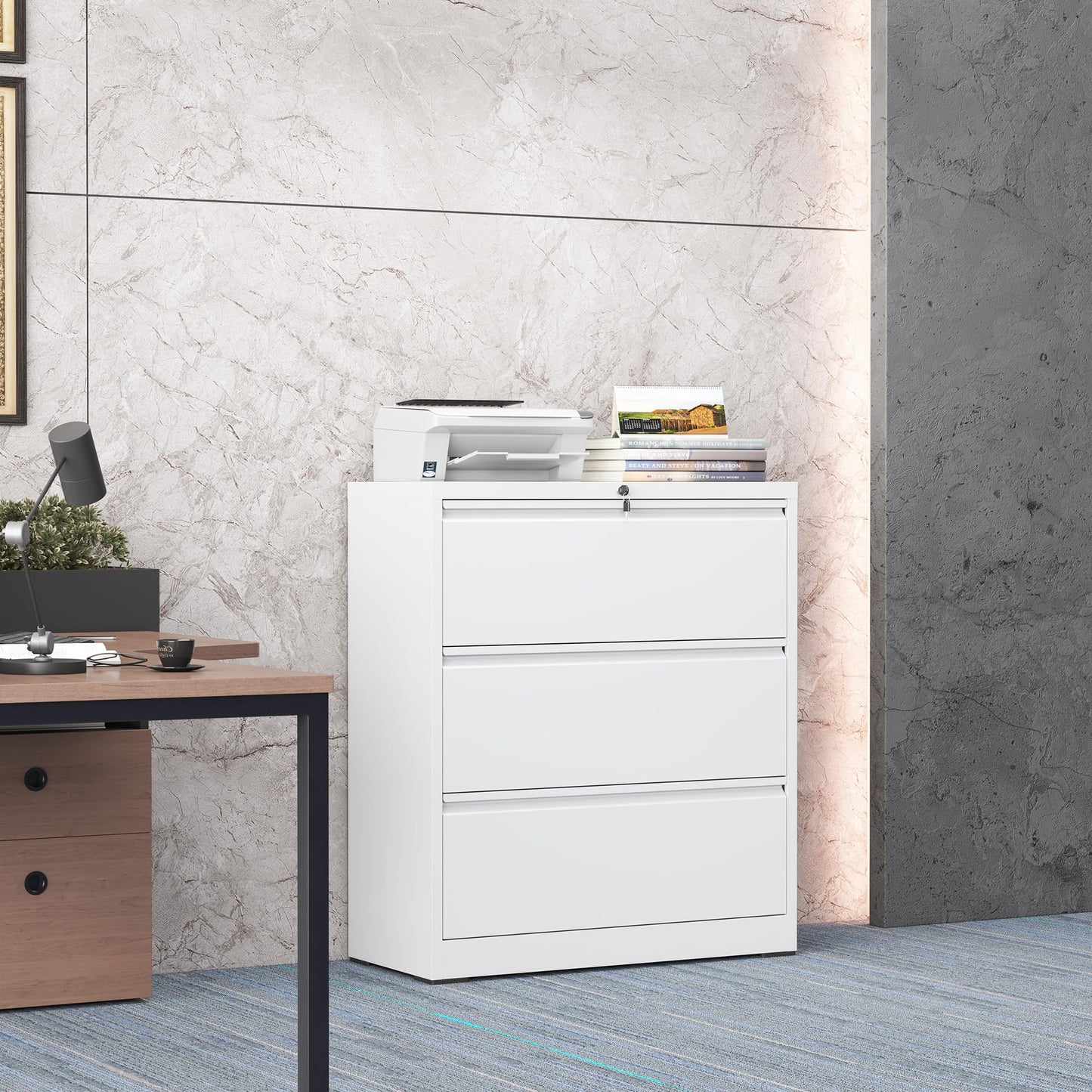 FOSTOKO 3 Drawer Lateral File Cabinet with Lock, Metal Lateral File Cabinets for Home Office, Steel Heavy-Duty Filing Storage Cabinet for Letters/Legal/A4 (Require Assembly, White)