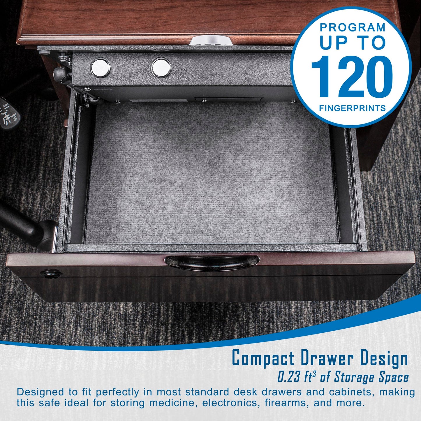 Barska AX11556 Biometric Fingerprint Top Opening Security Drawer Safe Box 0.23 Cubic Ft, Multi, One Size