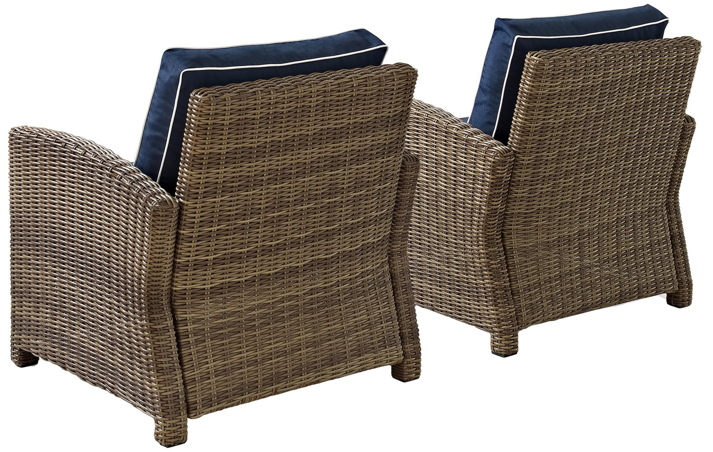 Crosley Furniture Bradenton 2-Piece Outdoor Chair Set, Wicker Patio Chairs for Conversation, Porch, Deck, Brown with Navy Cushions