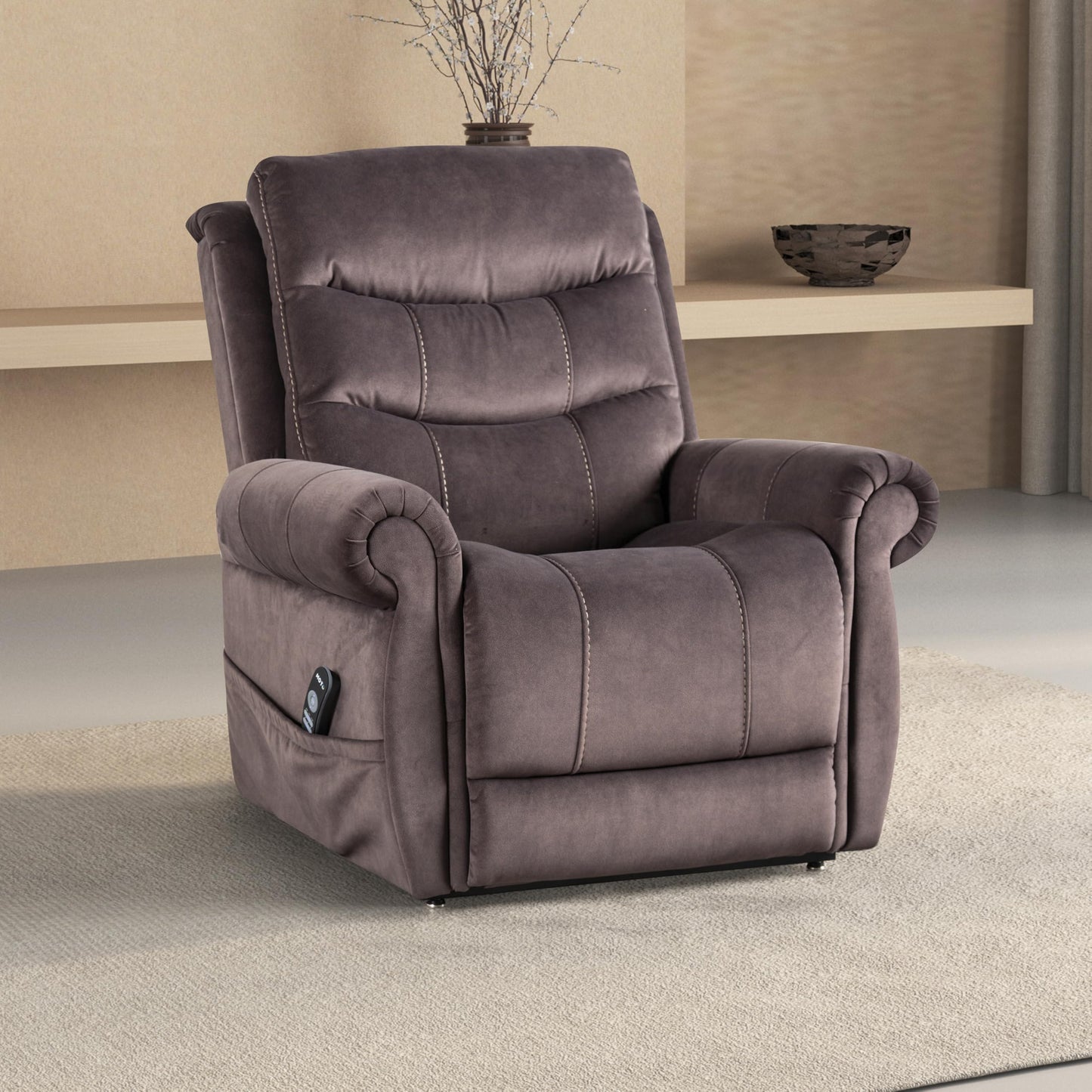 Furniture of America Sunbeam Fabric Power Lift Recliner Chair with Steel Seat Box, Heating and Massage System, Wired Controller with USB-A Port for Living Room, Bedroom, Gray