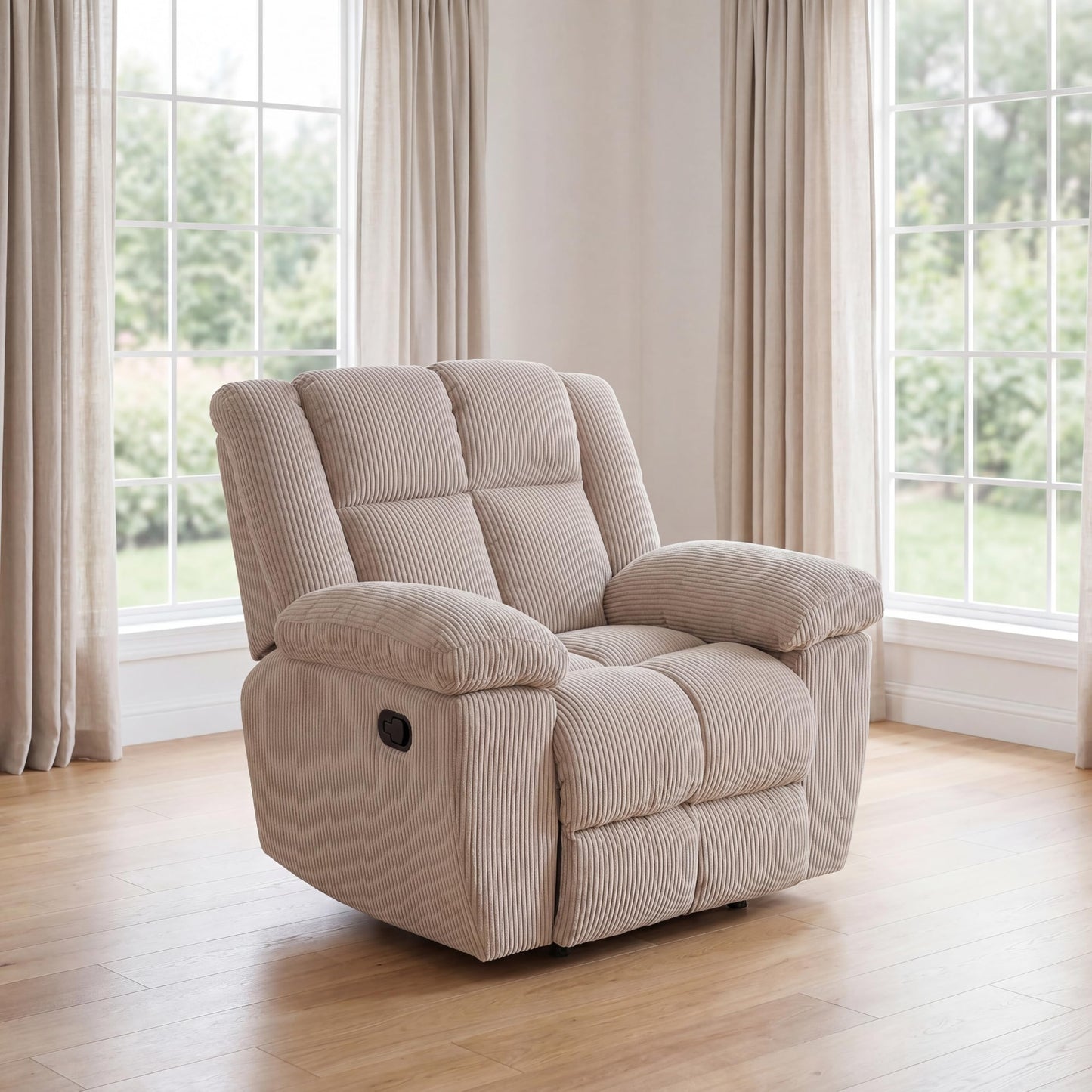 Trygoal Oversized Corduroy Recliner Chair, Manual Lazy Boy Recliner with Home Theater Seating, Breathable Living Room Reclining Chair for Adults Reading, Gaming, Relax, White