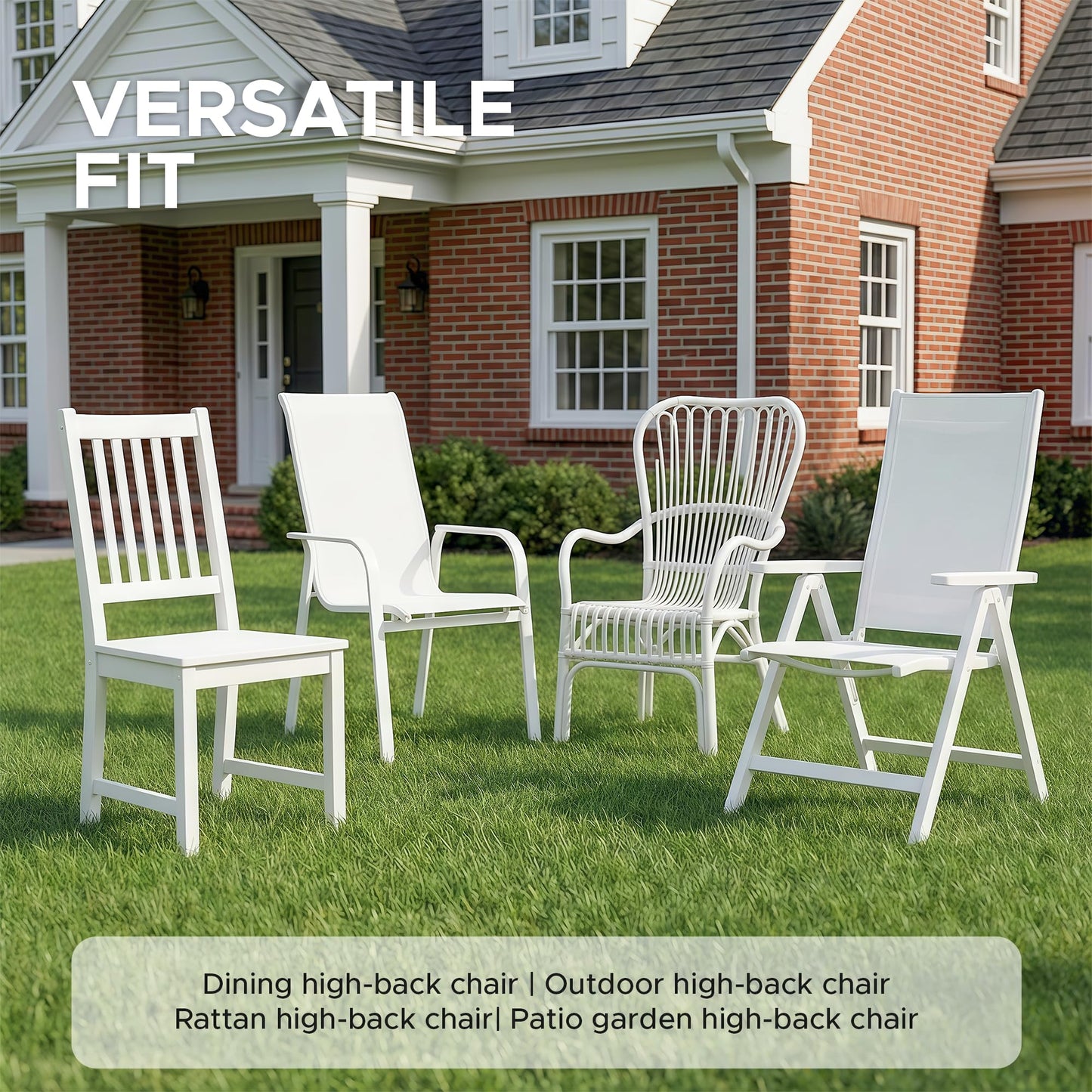 Fitfree Outdoor Chair Cushions 20x20, Water-Resistant & Fade-Resistant, Patio Furniture Lawn Dining Chair Seat Replacement with High Back, Ties Zipper, Removable Cover, Set of 6, Black