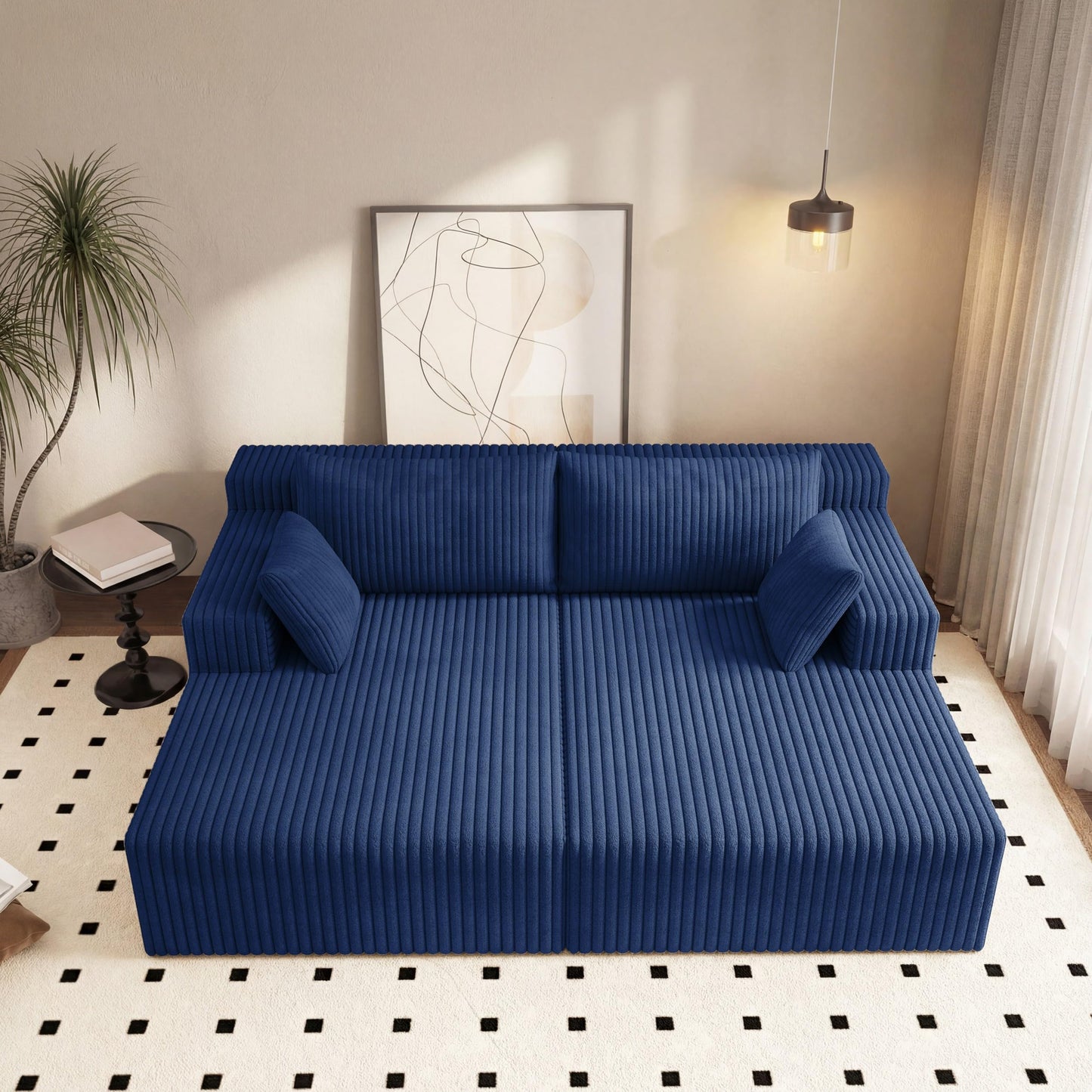 KEIKI 71" L Oversized Double Lounge Chaise Indoor, Corduroy Deep Seat Sectional Modular Couch Sleeper Loveseat Chair, Boneless Upholstered Reading Lazy Cloud Plush Sofa Bed for Living Room, Bedroom