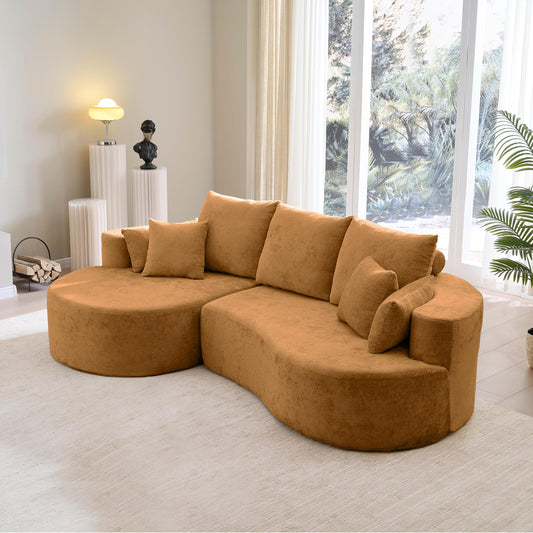 Christopher Knight Home Carden 106" Curved Modular Sectional Sofa, Fabric Upholstered Comfy Sofa Couch with Chaise Lounge, Modern Cloud Couch with Deep Seat, No Assembly Required, Browish Orange
