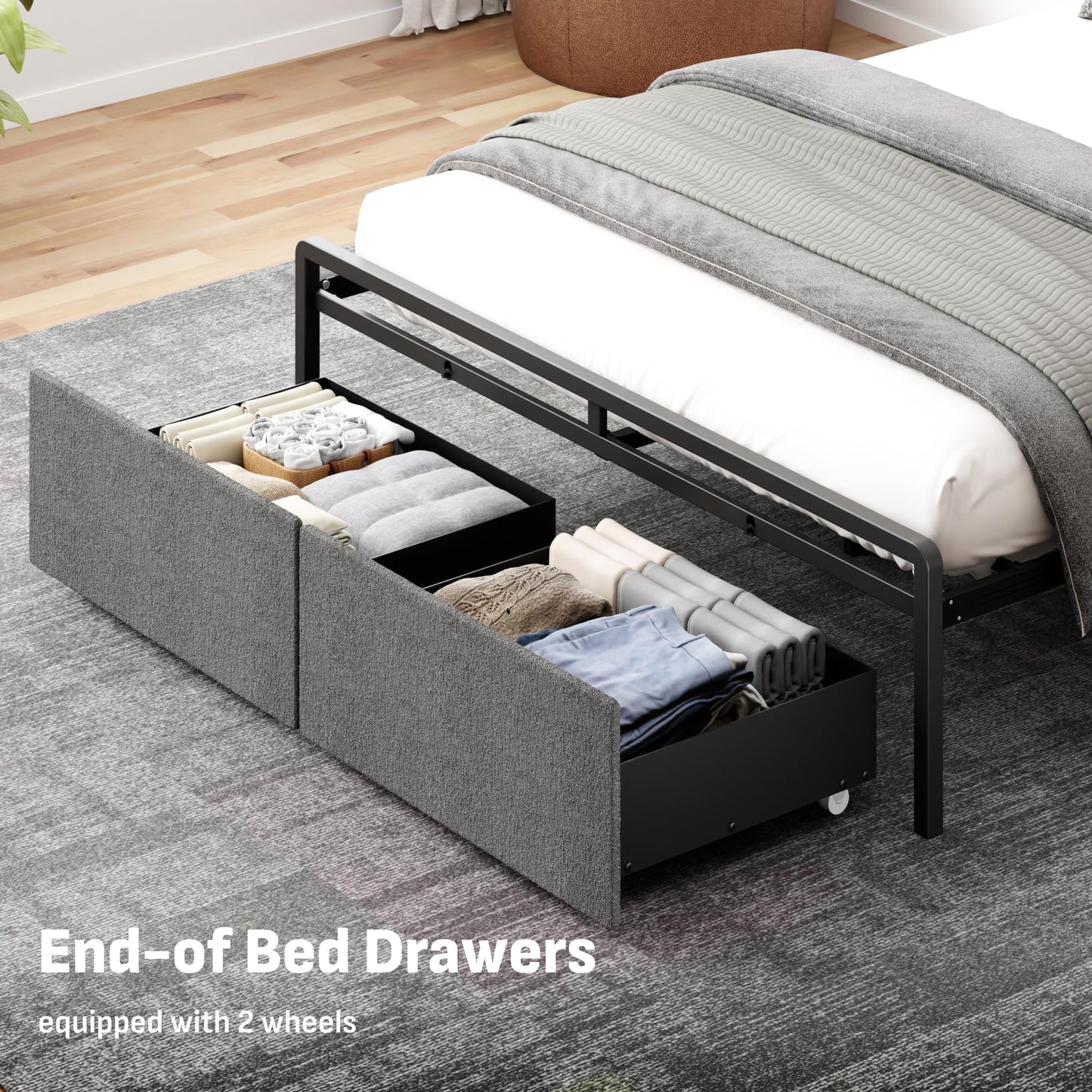 Softa Queen Adjustable Bed Frame with Storage Headboard and Charging Station, Power Head Lift with 2 Footboard Drawers, Upholstered Metal Frame, No Box Spring Needed