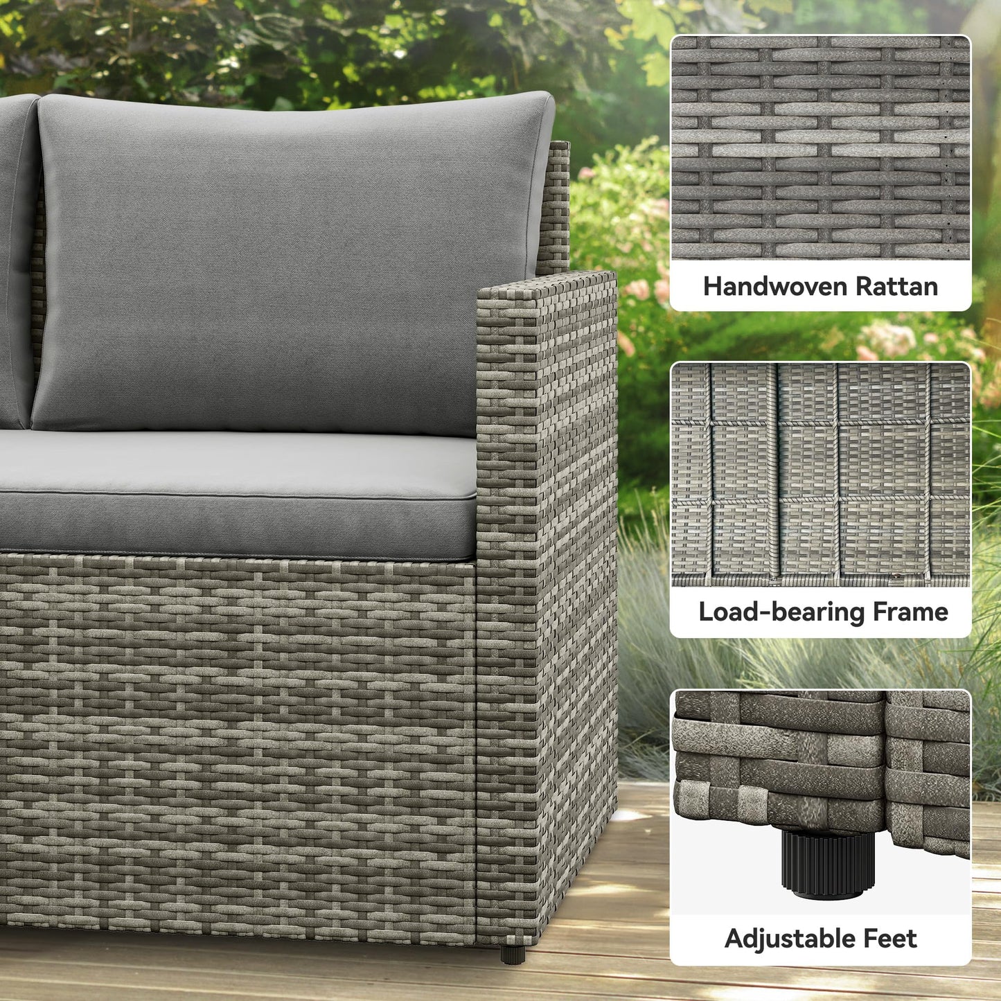 YITAHOME 9PCS Patio Furniture Set with Lift-Top Coffee Table & Ottoman, Outdoor Modular Sectional Sofa, Waterproof Patio Conversation Set, All-Weather Patio Sofa, Outdoor Couch for Deck Backyard