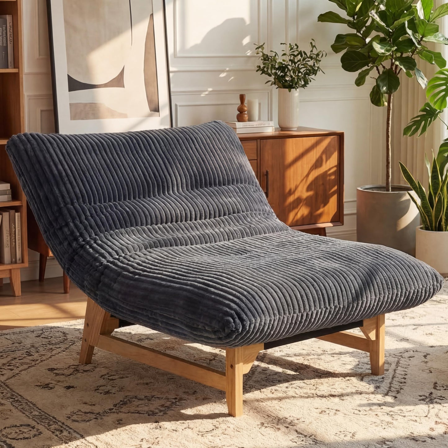 KEIKI Large Bean Bag Chair, Adults Kids Comfy Corduroy Small Couch with Wood Frame, Big Accent Beanbag Lounge Chairs Indoor, Lazy Cozy Floor Sofa Couches for Living Room Reading, Easy Assembly, Grey