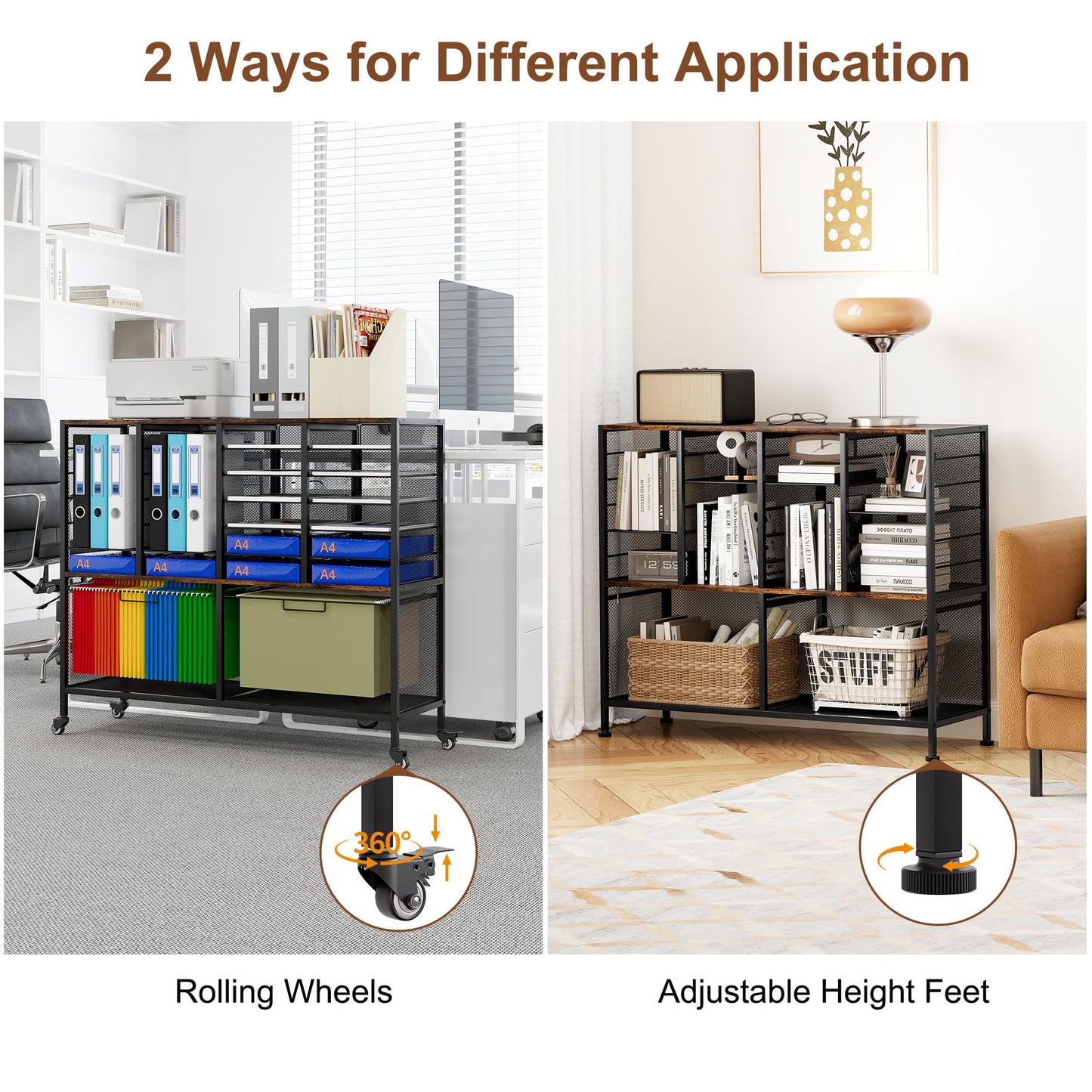 EasyPAG Rolling File Cart with 24 Slot Mail Organizer, Under Desk Storage with Hanging File Rack for Letter/Legal Folders, Mobile Filing Cabinet Printer Stand for Office Home Classroom, Black