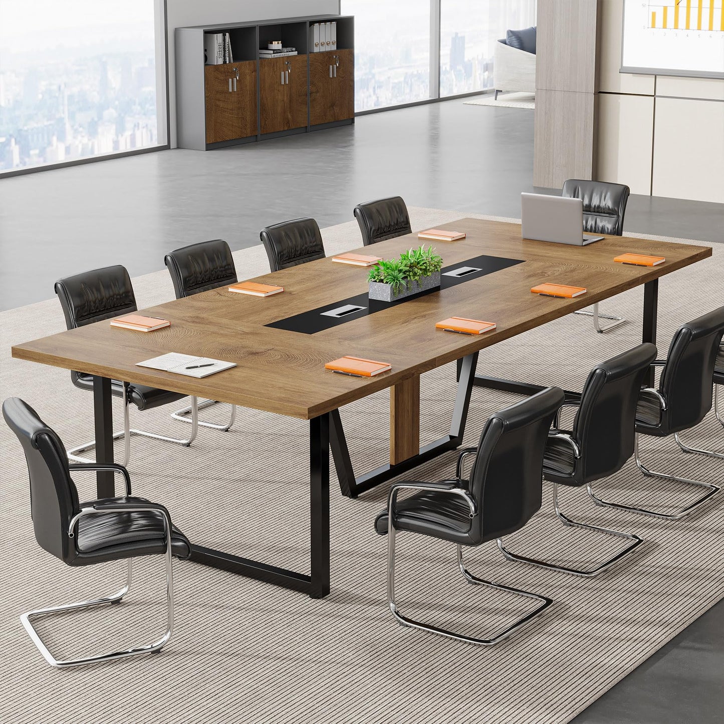 Tribesigns 8FT Conference Table, 94.49 L x 47.24 W x 29.53 H Inches Large Meeting Podcast Table for 10 People, Business Style Wooden Training Table with Strong Metal Frame for Office Conference