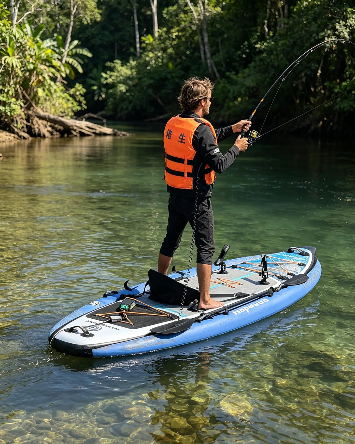 Napatron Inflatable Fishing Board, 11'x47''Heavy-Duty Inflatable Fishing Float Platform, Built-in Rod Holders & Carry Bag，Portable Fishing Raft for Saltwater/Freshwater Lake Beach Ocean