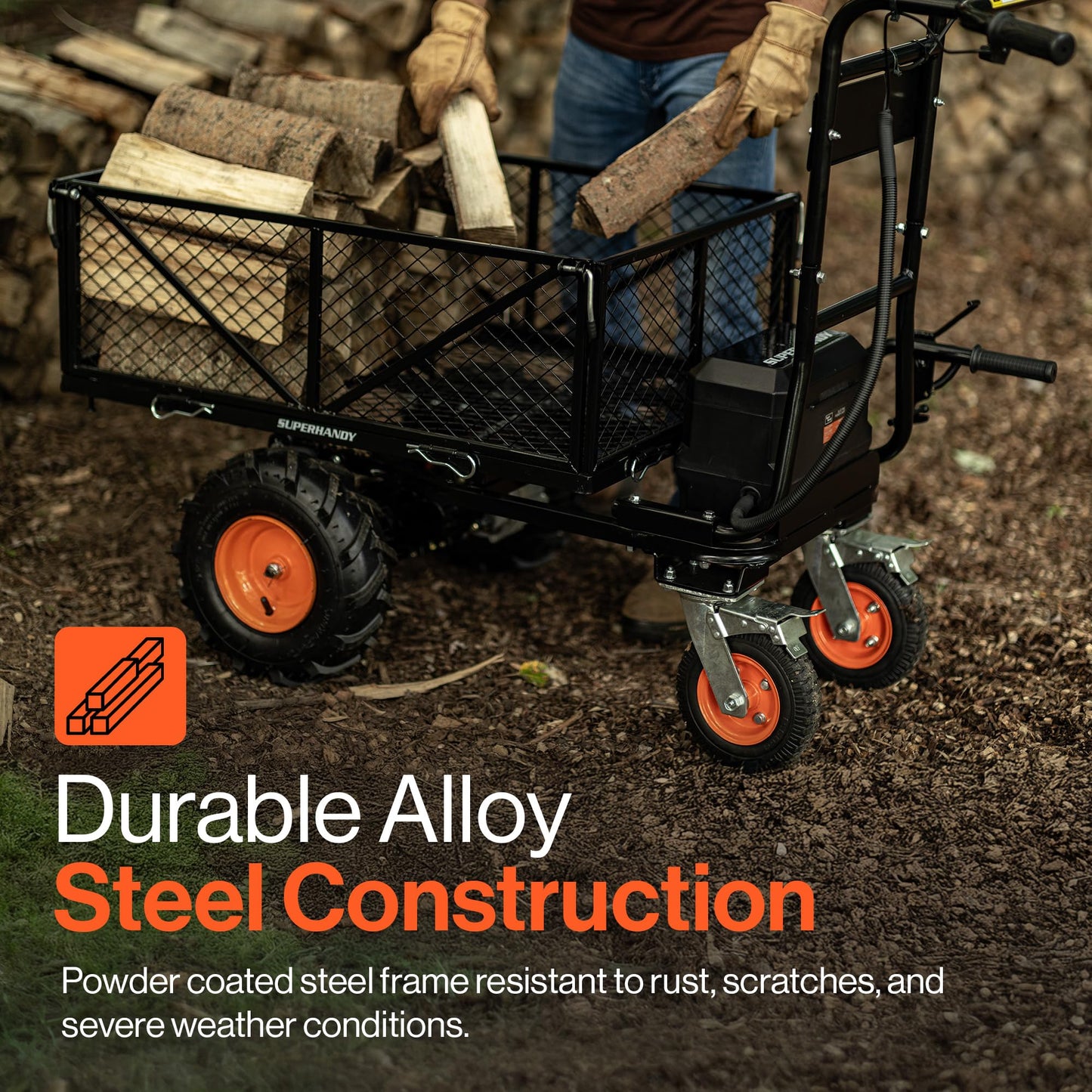 SuperHandy Utility Service Cart Power Wagon Wheelbarrow Electric 48V DC Li-Ion Powered 660Lbs Load and 1000Lbs+ Hauling Capacity Farm and Garden All Purpose Modular Cargo Bed