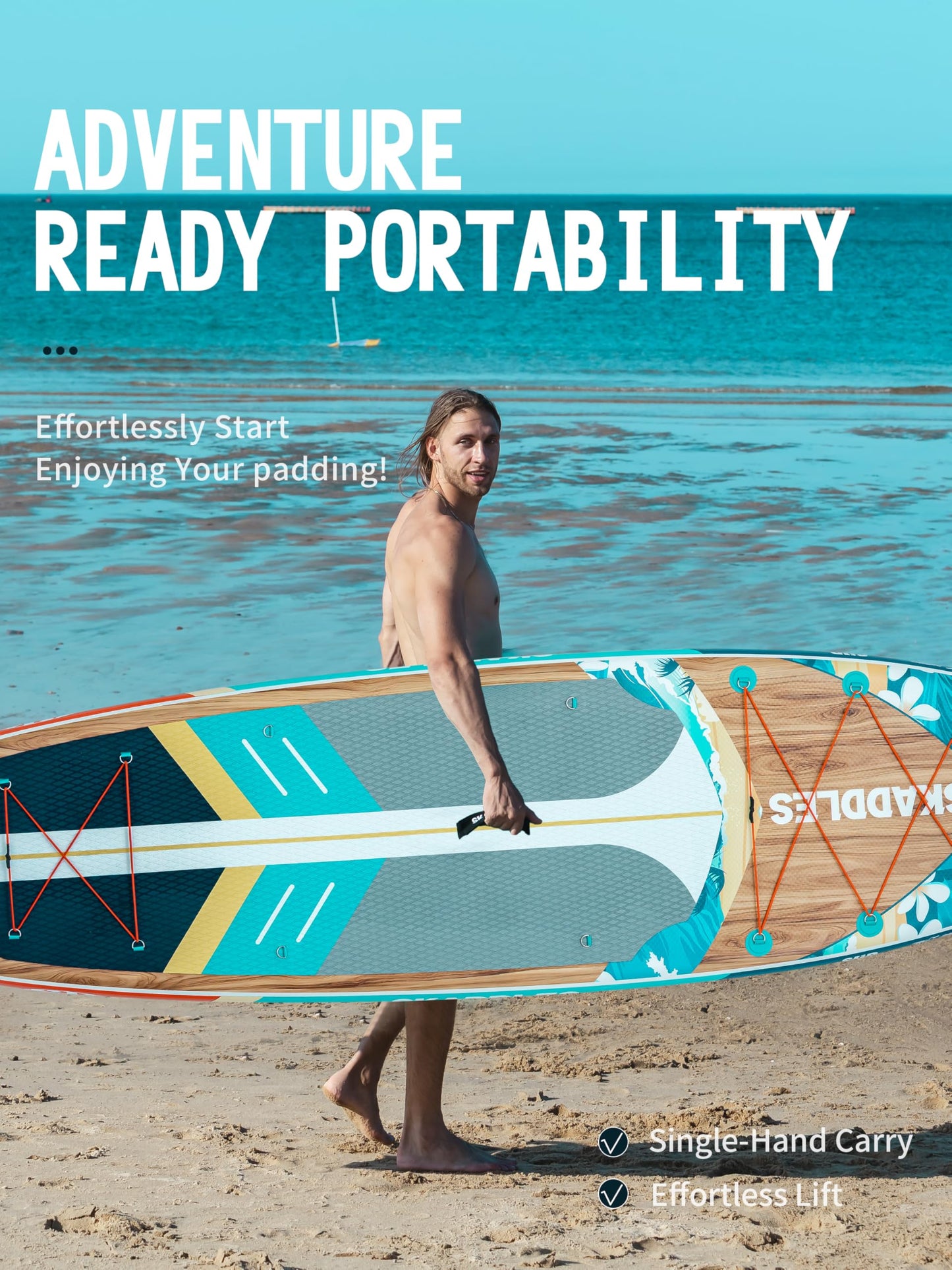 11' Inflatable Stand Up Paddle Board – Extra Wide SUP Paddleboard for Adults, Premium Inflatable Board with Paddle, Pump, Fins, Backpack, Leash & Waterproof Bags (Island Wave)