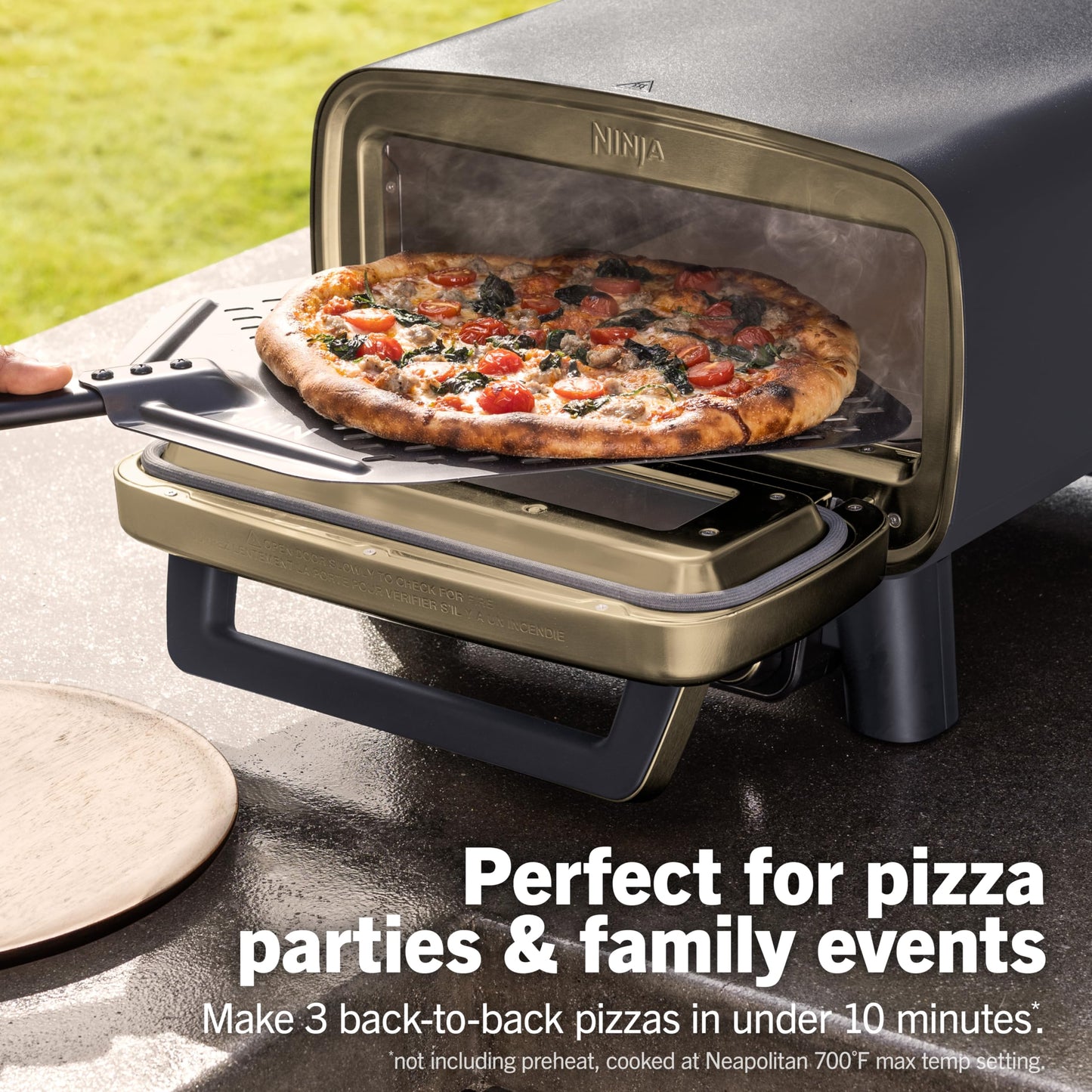 Ninja Artisan Outdoor Pizza Oven, 12-inch, 3-minute Pizza, Neapolitan, Thin Crust, New York Chicago, Custom, 700F Max Temperature, Electric Heat, Bake, Broil, Proof, Warm, Green, MO201GN2
