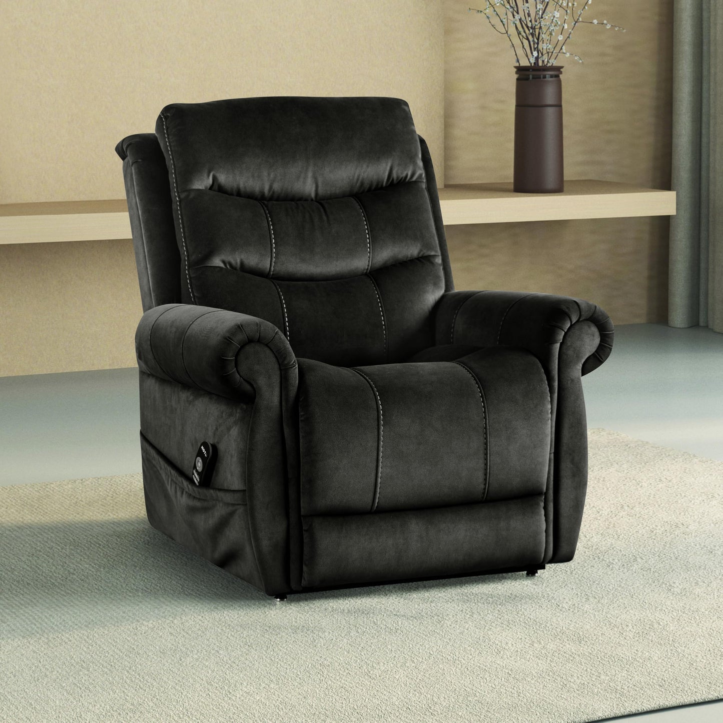 Furniture of America Sunbeam Fabric Power Lift Recliner Chair with Steel Seat Box, Heating and Massage System, Wired Controller with USB-A Port for Living Room, Bedroom, Gray