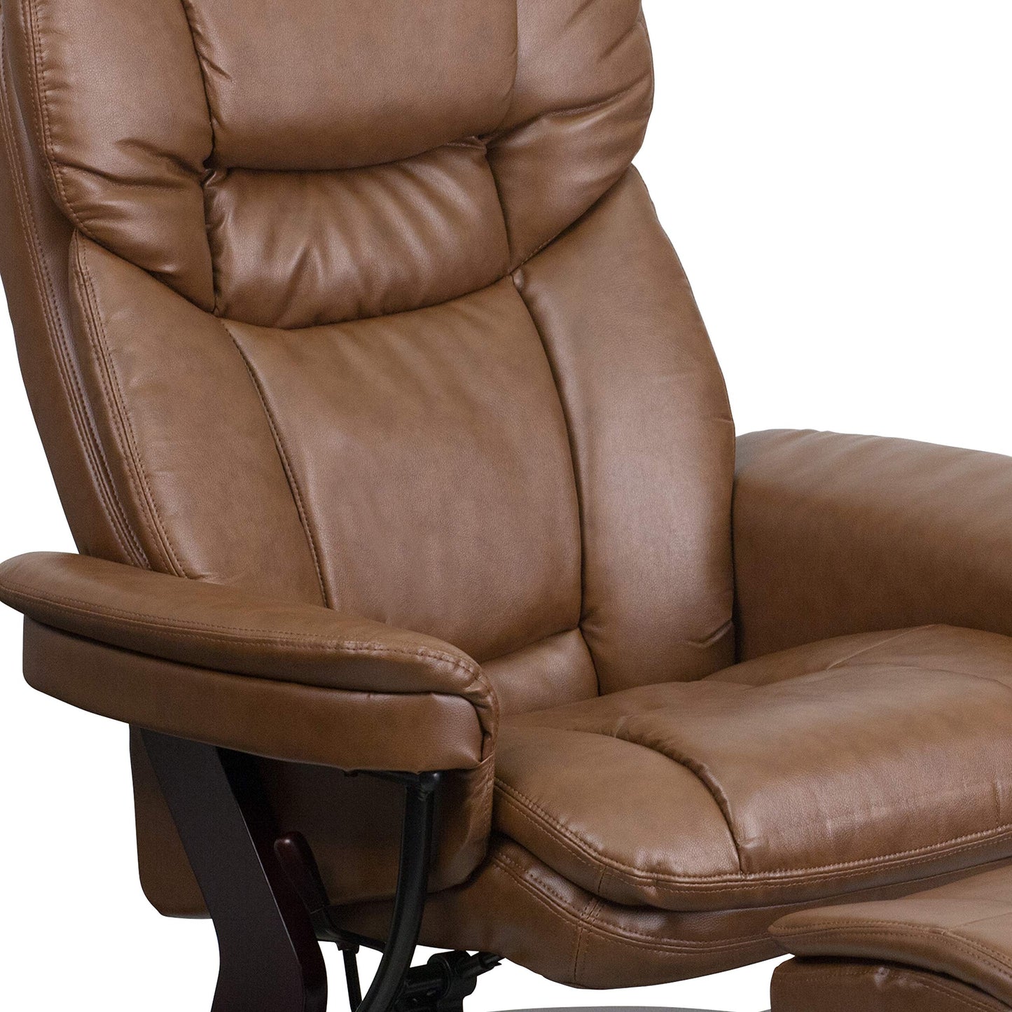 Flash Furniture Allie LeatherSoft Upholstered Recliner with Footrest, Arms, and Headrest, Padded Swivel Recliner Chair and Ottoman Set, Palimino