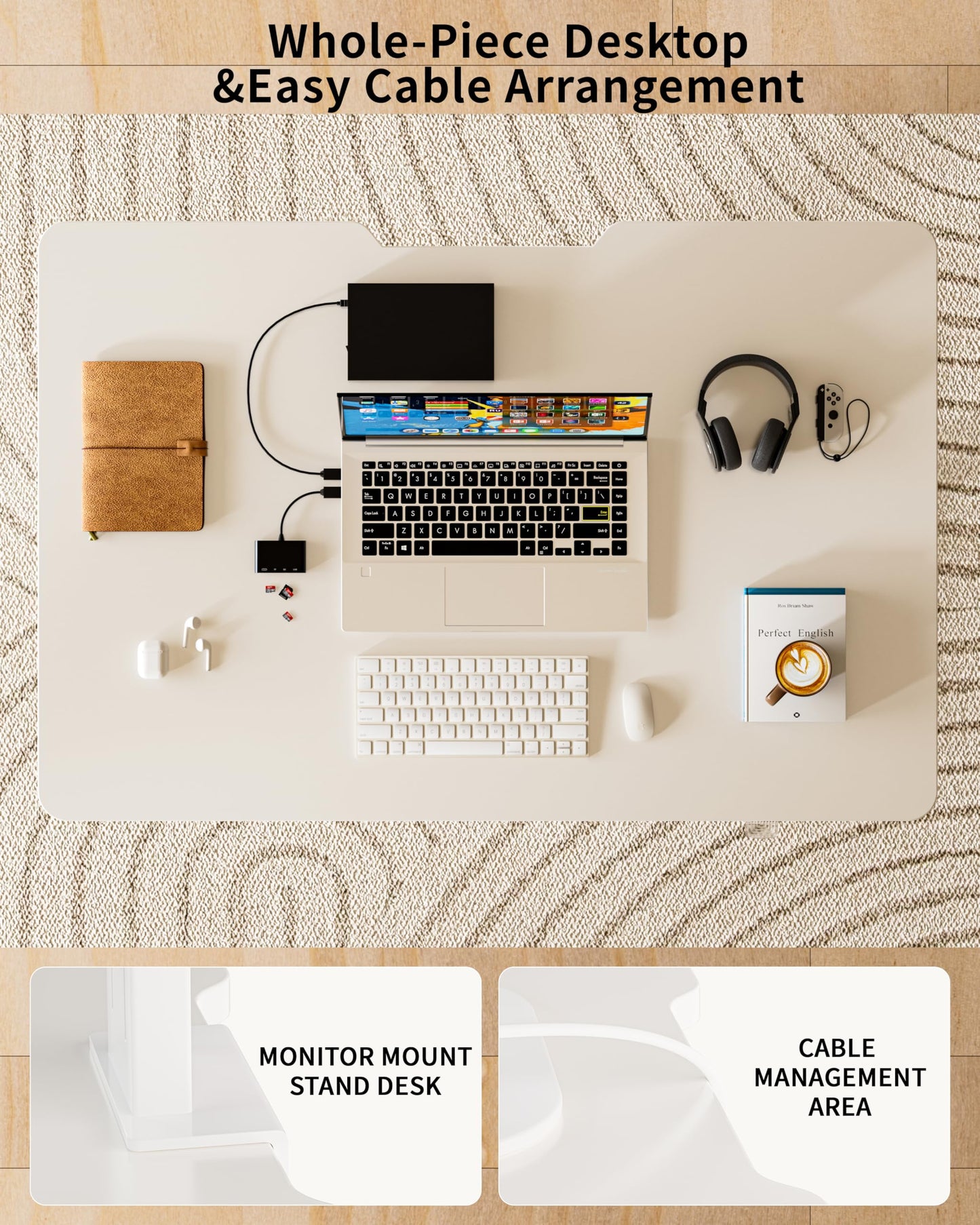 BIZUM 35.4" Small Electric Standing Desk Height Adjustable, Whole Piece Stand Up Computer Desk Work Study Writing Gaming Desks for Home Office White