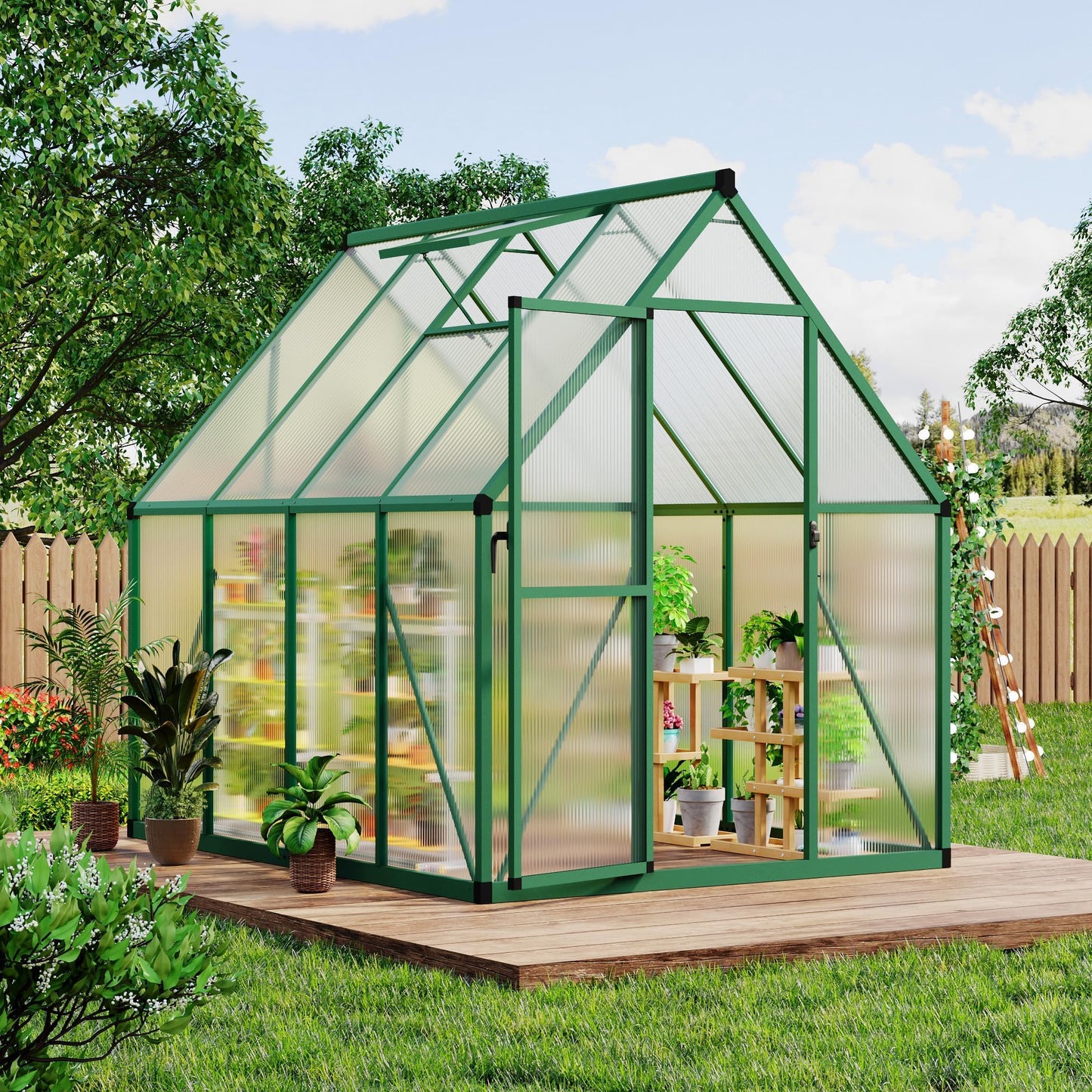 Heavy Duty 6x7 FT Polycarbonate Greenhouse Kit, Reinforced Frame, Lockable Door, UV Protection, Roof Vent, All Weather Small Walk-in Green House for Outdoors, Garden or Patio