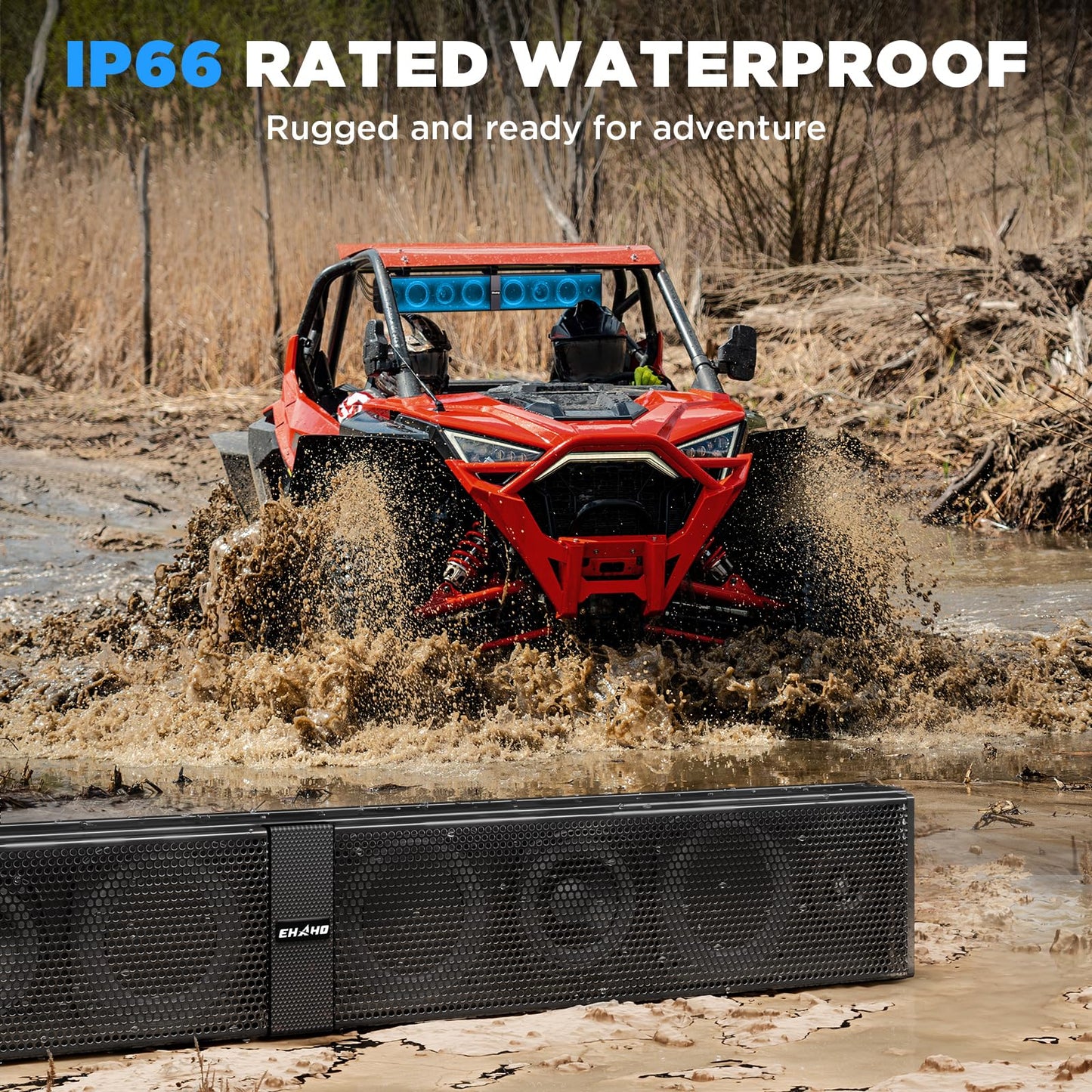 Ehaho 34" UTV Sound Bar with Subwoofer, 8-Speaker SXS SoundBar with Bluetooth and RGB Lighting, IP66 Waterproof ATV & Golf Cart Speakers, Compatible with Polaris RZR Can-Am, Fits 1"–2" Roll Cages