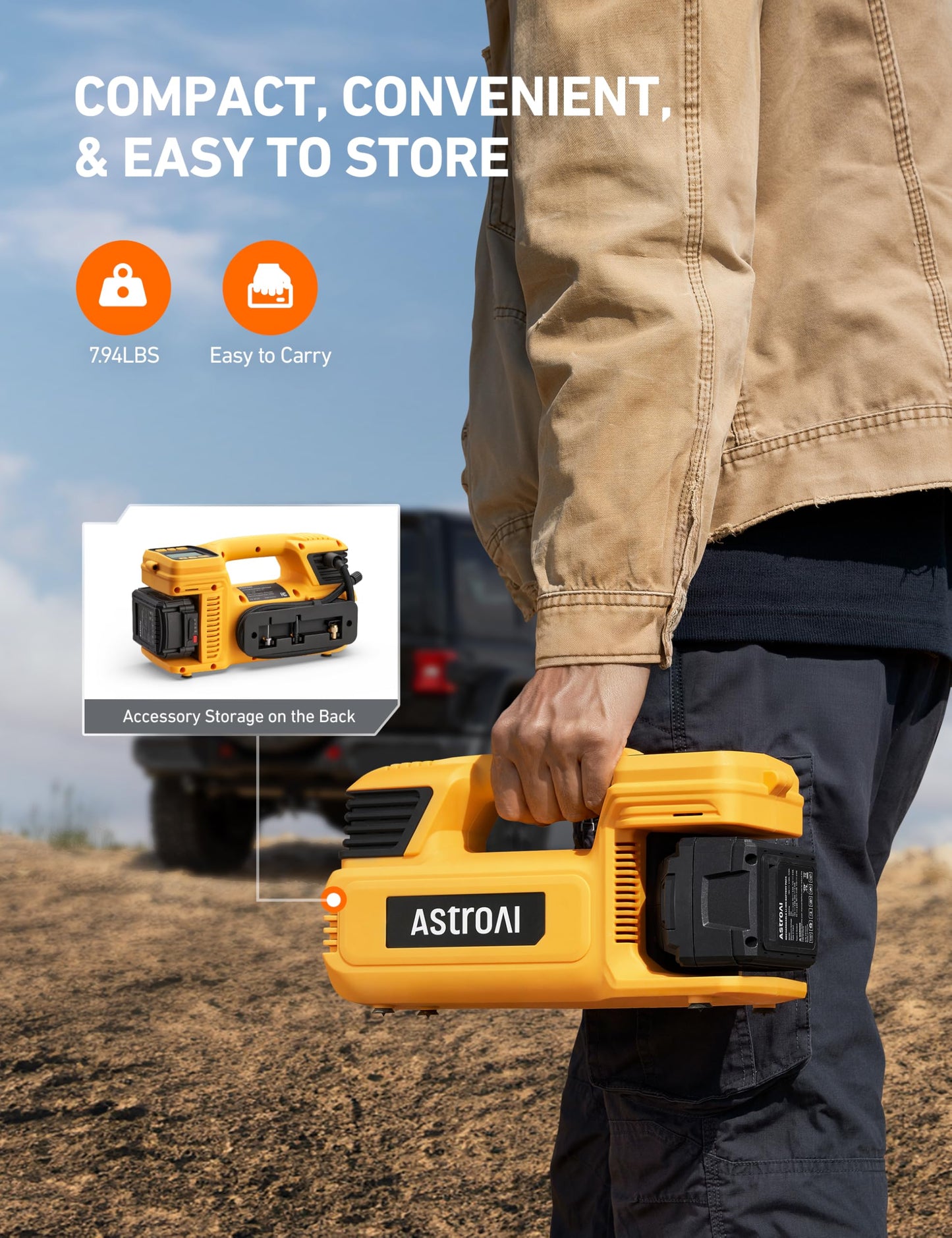 AstroAI TC4 Cordless Tire Inflator Portable Air Compressor, 20V Heavy Duty Air Pump with 4000mAh Battery 50L/Min Fast Inflation, 150PSI Rechargeable Pump with 4 Memory Modes for Car, SUV, Truck Tires