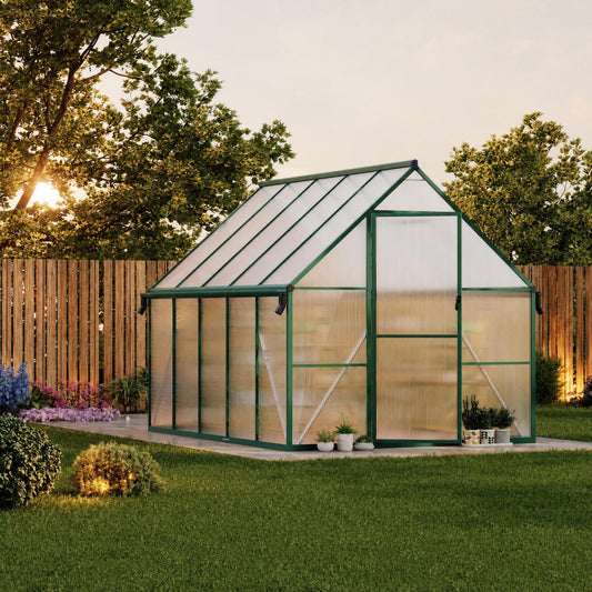 CABIHOME 8x10 FT Outdoor Greenhouse, Polycarbonate Greenhouse with Roof Vent and Ground Nails, Aluminum Large Walk-in Green House w/ Lockable Push Door for Outdoor Garden (Olive, 8x10 FT)